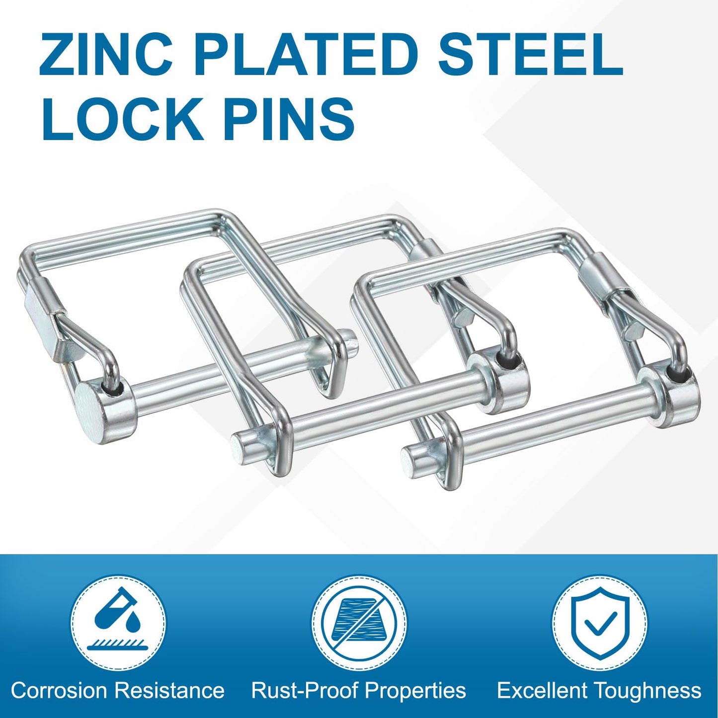 PATIKIL 4 Pcs Trailer Coupler Pins, 3/8" x 1.8" (10mm x 45mm) Safety Wire Lock Hitch Pin Arch Shaft Spring Locking Clip Square with Loop for Farm Trailers Lawn Garden Wagons