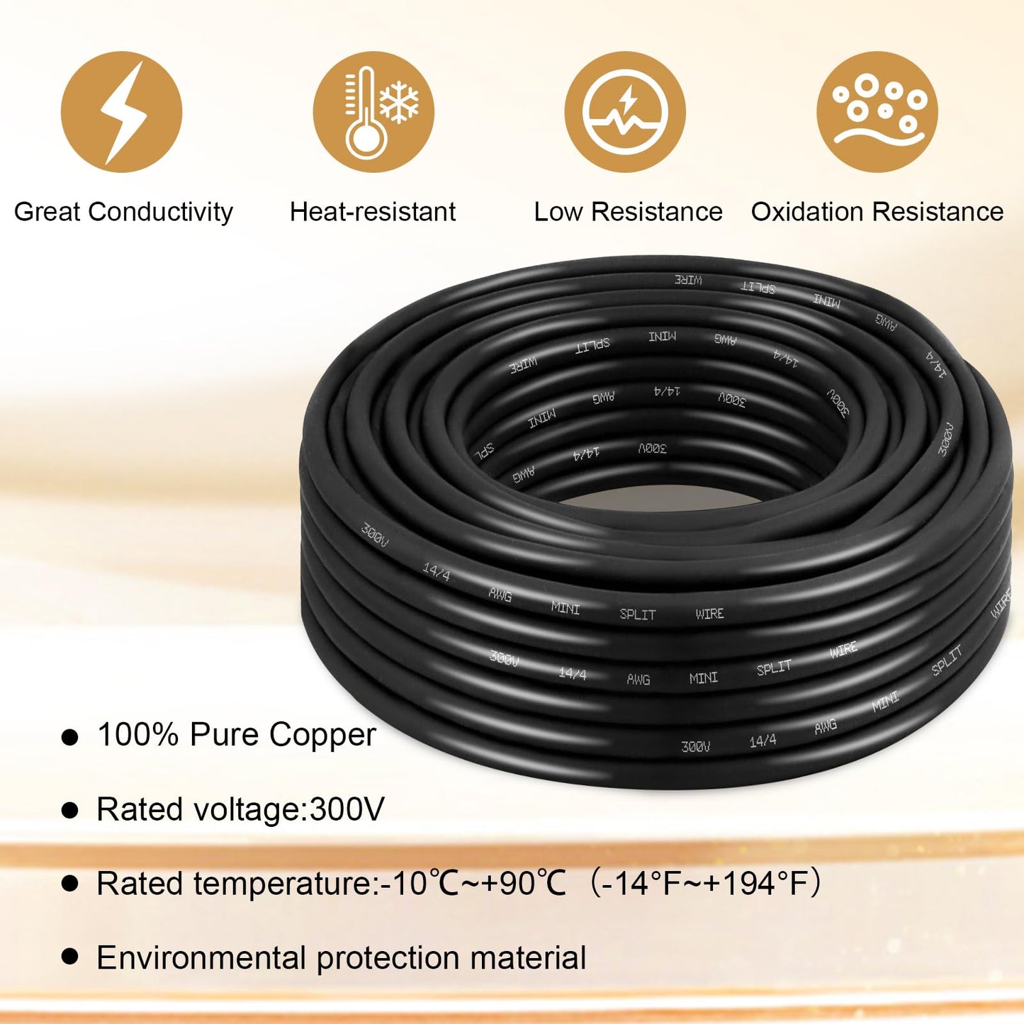 MOOKEERF 14/4 AWG Mini-Split Cable - 200FT 14 AWG 4 Conductor Control Cable 300V Stranded Oxygen-Free Pure Copper Wire for Mini Split Air Conditioner,Heat Pump,HVAC Systems and Speaker Systems