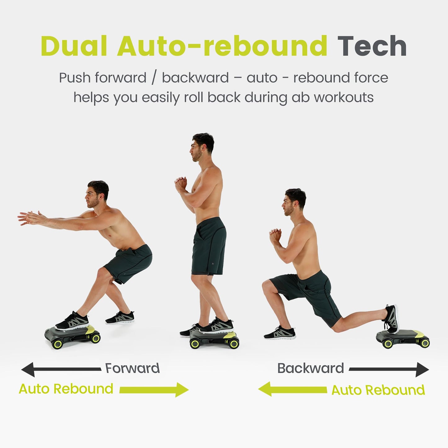 WONDER CORE Slide Fit: Ab Roller Wheel with Elbow Support, Automatic Rebound Ab Abdominal Exercise Roller Wheel, Abs Workout Equipment, Fitness Rolling Board with Knee Pad for Home Gym (Green)