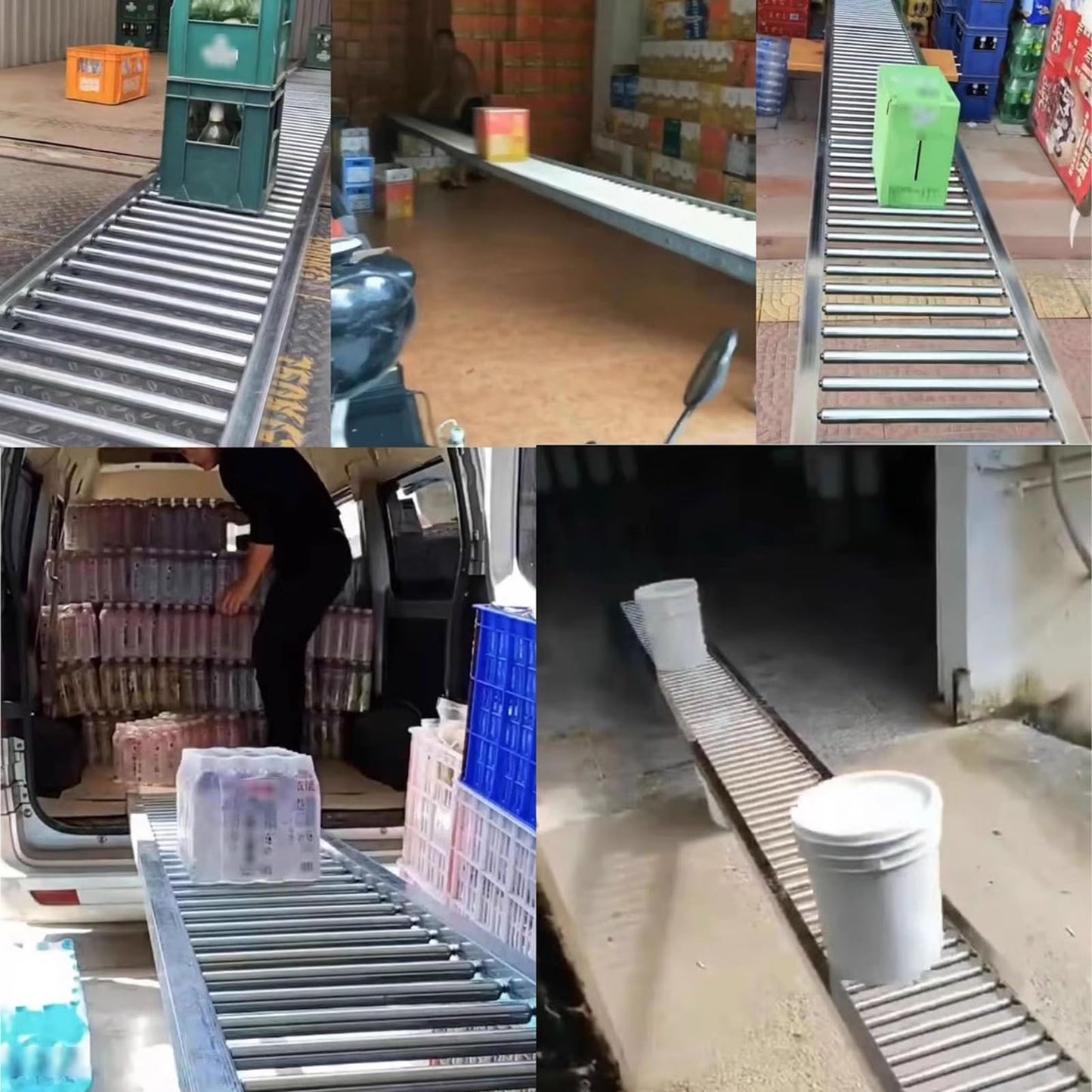 Light-Duty Gravity Roller Conveyor - Unpowered 2.5cm Galvanized Steel Rollers for Portable Warehouses & Factories, Ideal for Bucket Box Unloading (Silver, 40cm Width)