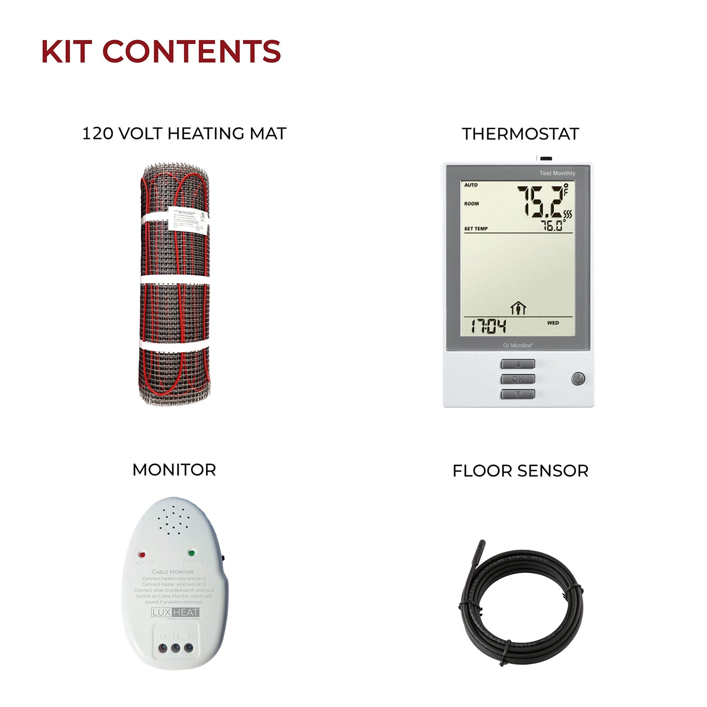 LuxHeat 15sqft Floor Heating Mat Kit – 120v Electric Radiant Heated Flooring System – Floor Heating System Under Tile & Laminate - Includes UDG Programmable Thermostat w/GFCI, Alarm & Sensor