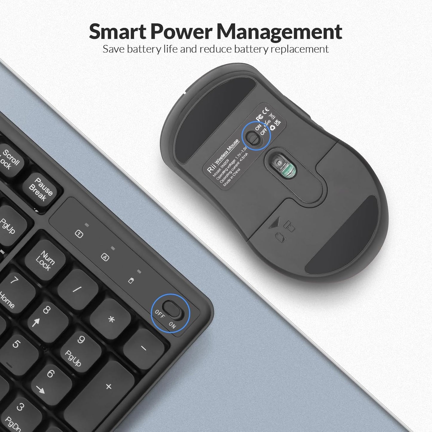 Rii RK209 2.4G 5000 Wireless Keyboard and Mouse, Full-Sized Quiet Wireless Ergonomic Keyboard,Quiet Typing