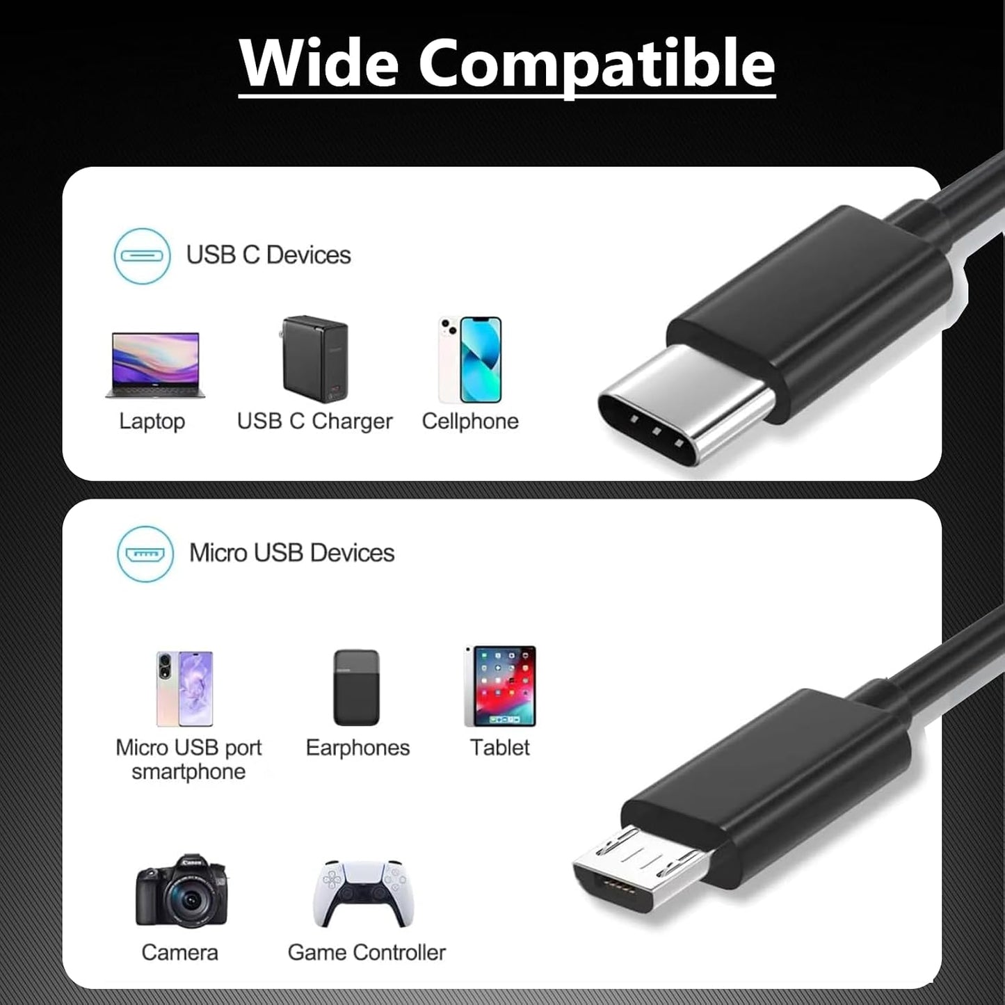 LQMBABY 2 3.3FT USB C to Micro USB Cable, Pcs USBC to Micro USB Cable - Charging Cord & Data Sync, Compatible with Wall