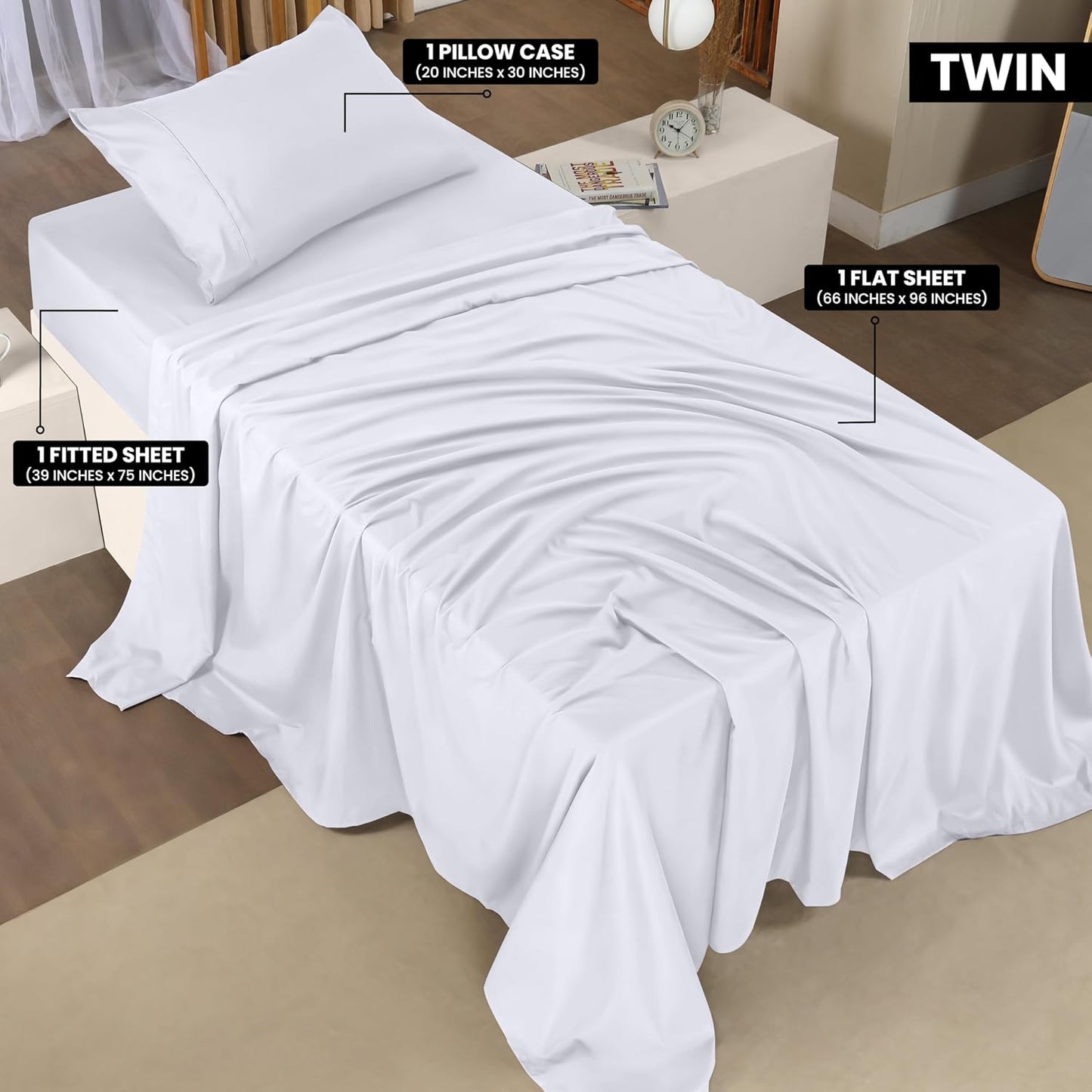 Utopia Bedding Twin Bed Sheets Set - Soft Brushed Microfiber - Fade & Shrinkage Resistant - Easy Care (White)