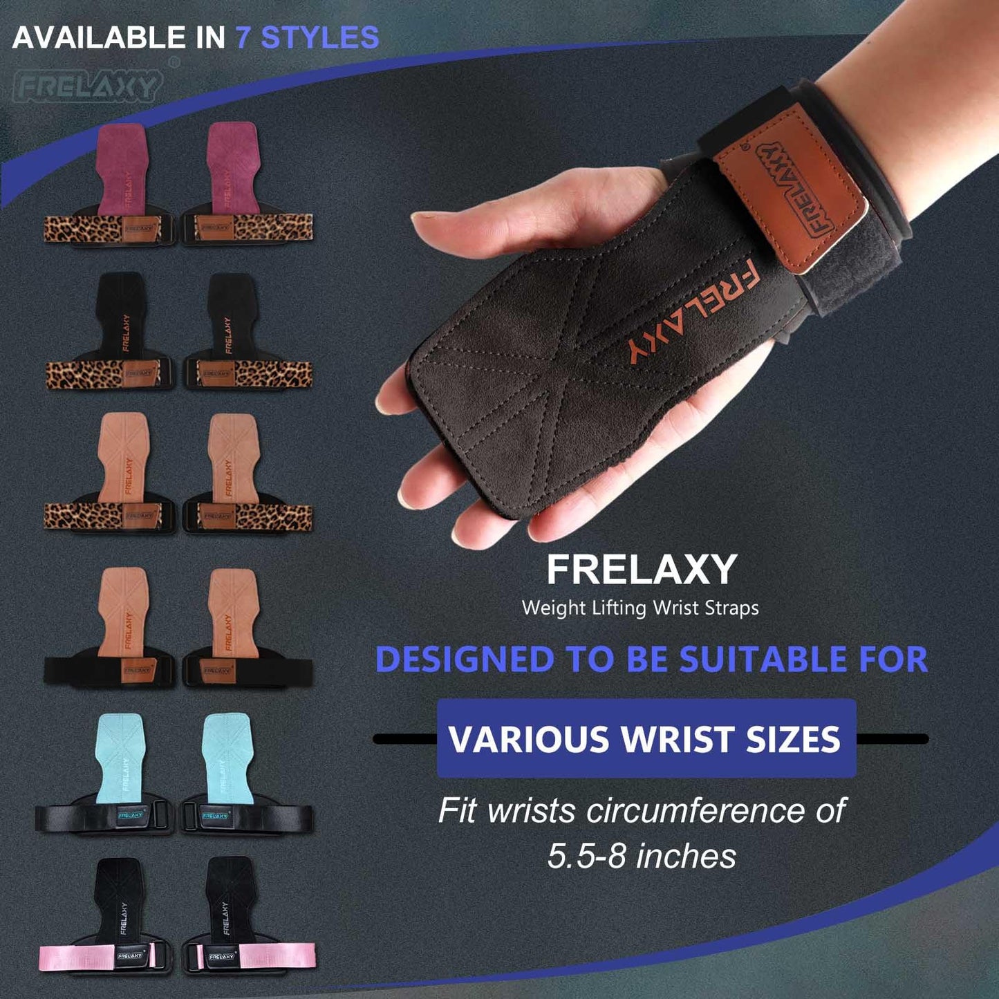 Frelaxy Lifting Wrist Straps Women and Men, Weight Lifting Grips with Cushion Wrist Loop, Double Layer Leather and Storage Pouch, Gym Workout Straps for Deadlift and Powerlifting (All Black)