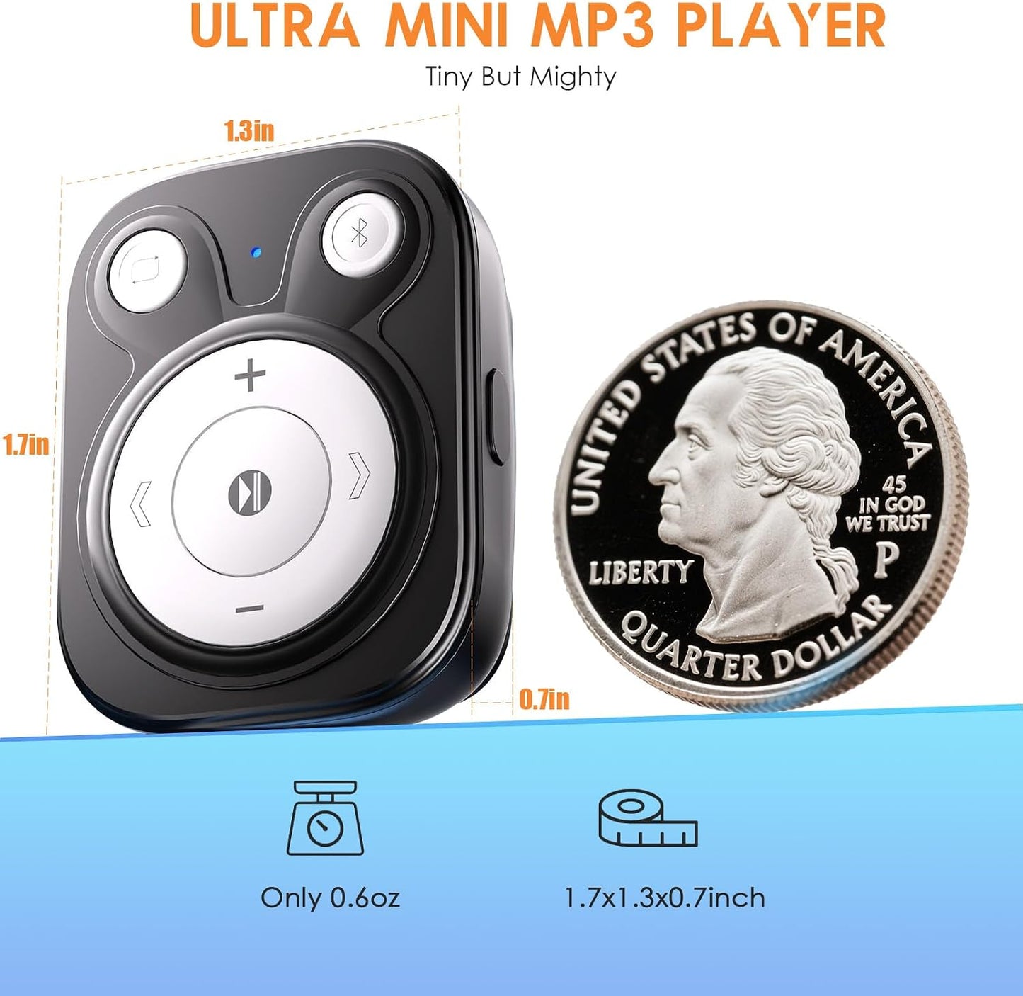 rgjzkgn 64GB MP3 5.3: 15 1000+ MP3 Clip Player with Bluetooth Hrs Battery Mini Music Player, Earphones Included, Songs