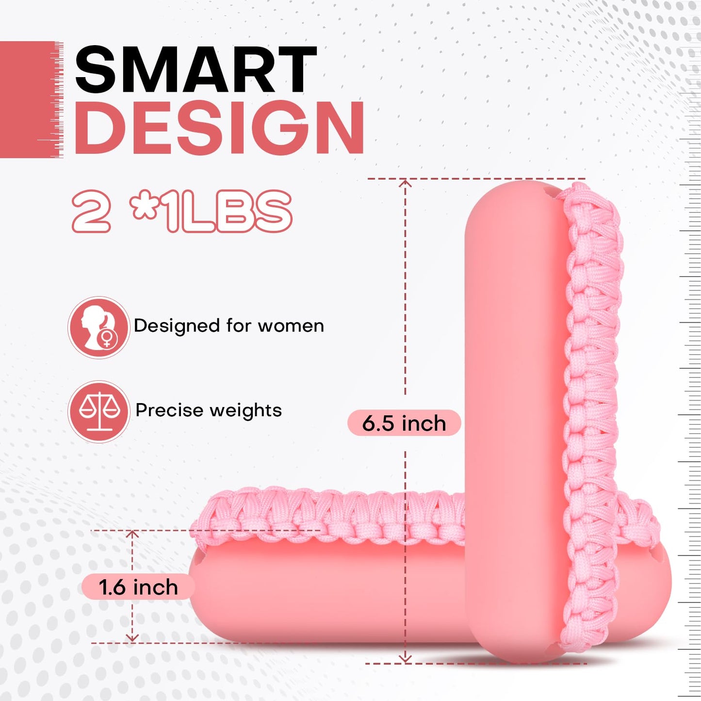 Hikeen Hand Weights Set for Women Men, Soft Dumbbells of 2 (1lb Each), Walking Weight with Hand Strap for Aerobics, Jogging, Running(Pink,2lb sets)