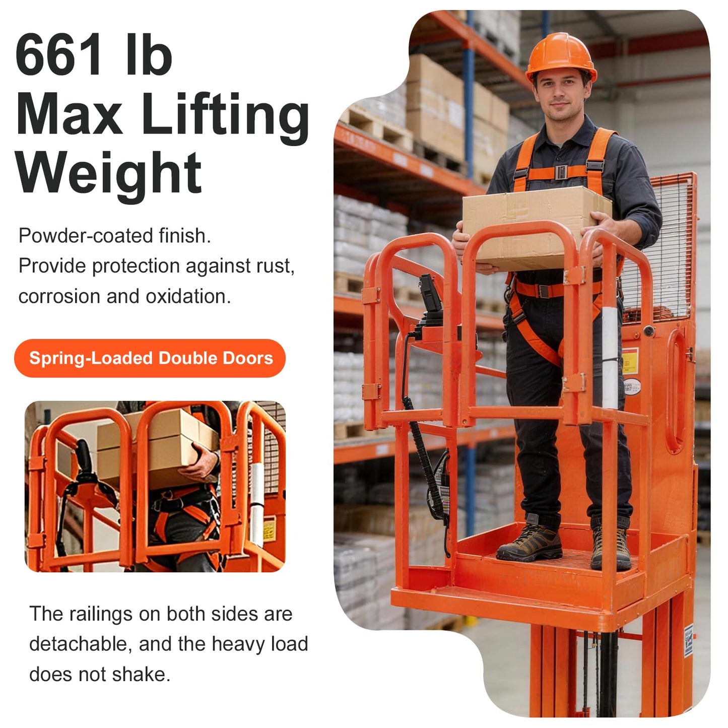 Fully Electric Self-Propelled Order Picker Lift Truck, 661 lbs Capacity, Drivable Stock Picker & Personnel Lift for Narrow Aisle Warehouse, Material Handling & SKU Picking (8.86FT Lifting Height)