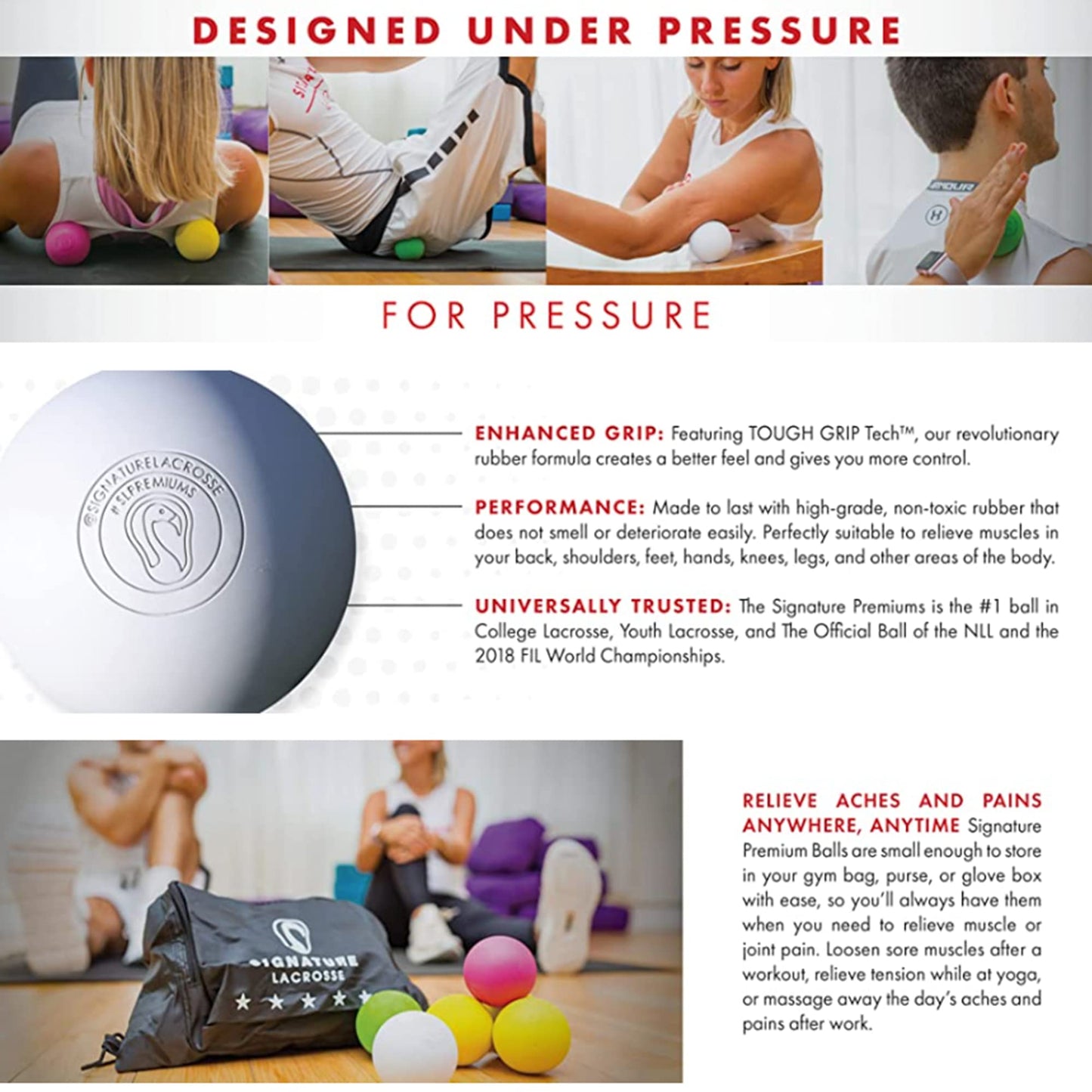 Signature Lacrosse Ball Set - Packs of 2, 4, 8, 12, and 100 - No Chemical Smell Massage Balls, Myofascial Release Tools, Back Roller, Muscle Knot Remover