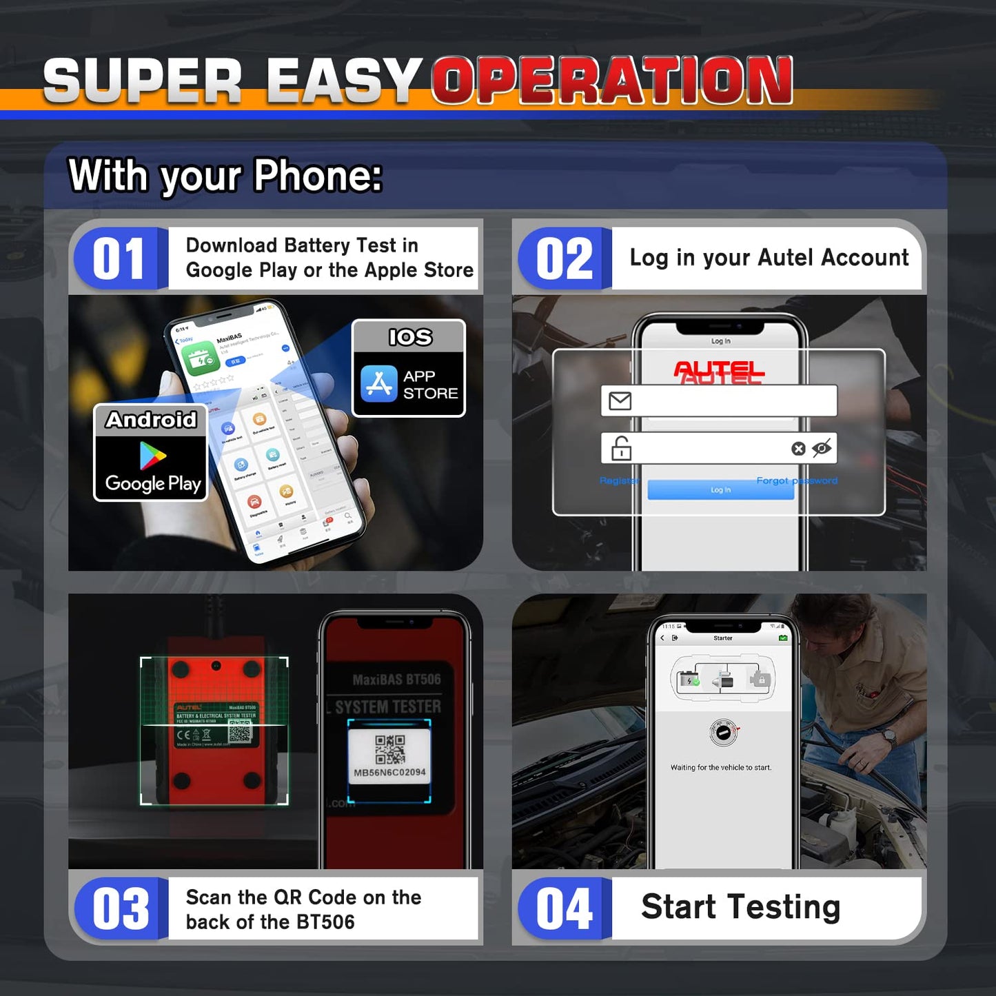 Autel MaxiBAS BT506 Battery Tester, 6V 12V 100-2000 CCA Auto Battery Test Tool, Cranking Charging Electrical System Analyzer, Top Accuracy Adaptive Conductance, in & Out-of-Vehicle Test for All Cars