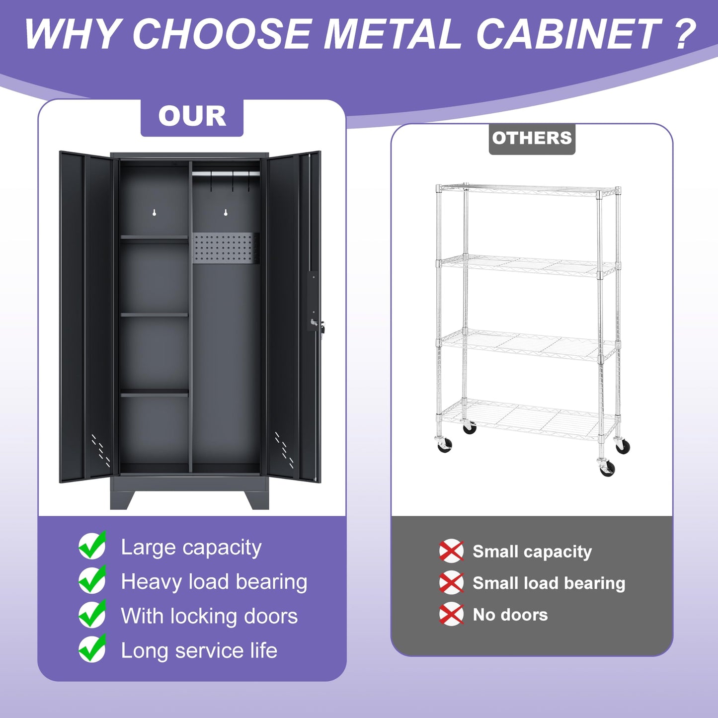 VASAAOSD 61IN Home Gym Storage Cabinet for Kettlebells, Yoga Mat and Balls, Workout Equipment Storage Organizer with Lock Doors, Dumbbell Rack Cabinet, Weight Rack for Dumbbells