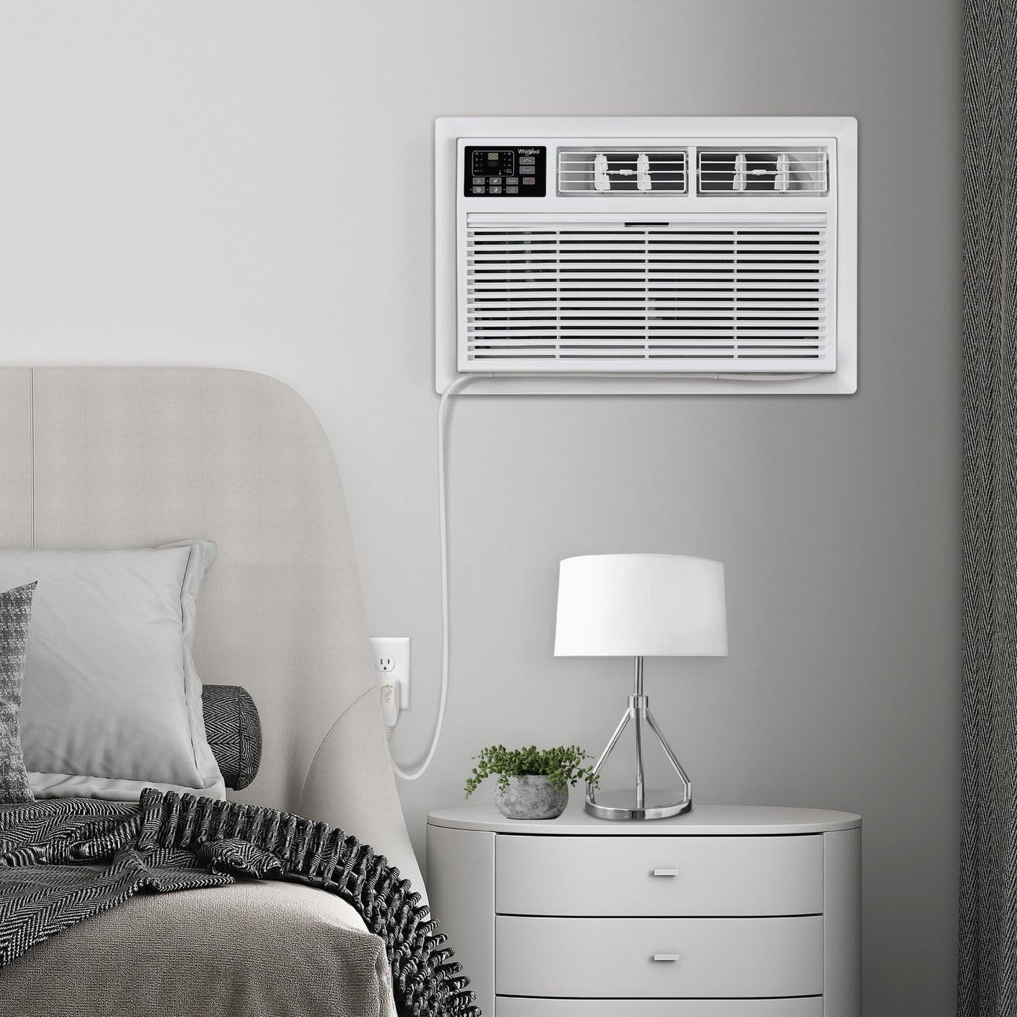 Whirlpool 12,000 BTU 230V Through-the-Wall Air Conditioner with Supplemental Heat, Dehumidifier and Remote, Wall AC Unit for Apartment, Living Room and Medium Rooms up to 550 Square Feet in White