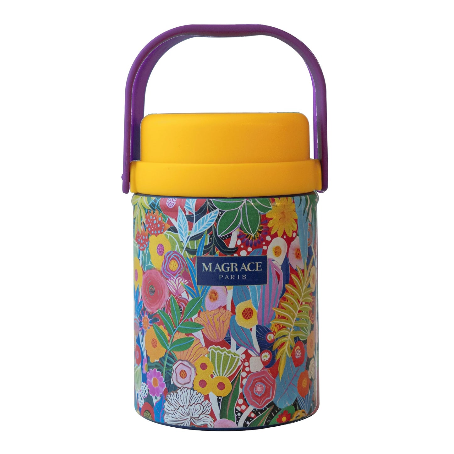 MAGRACE Vaccum Insulated Food Jar - Boho Floral Thermal Lunch Container for Office Outdoor Hot & Cold Meals, Wide Mouth Thermo for Adult, W/Foldable Spoon (Tropical)