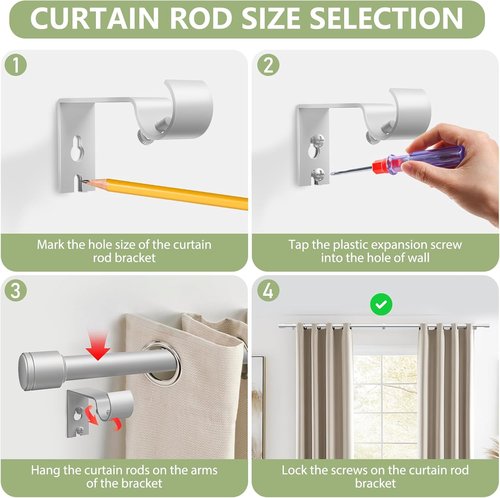 Adjustable Silver Curtain Rods by [Brand Name] - 5/8” Diameter, 30-90 Inch for 30-84 Inch Windows