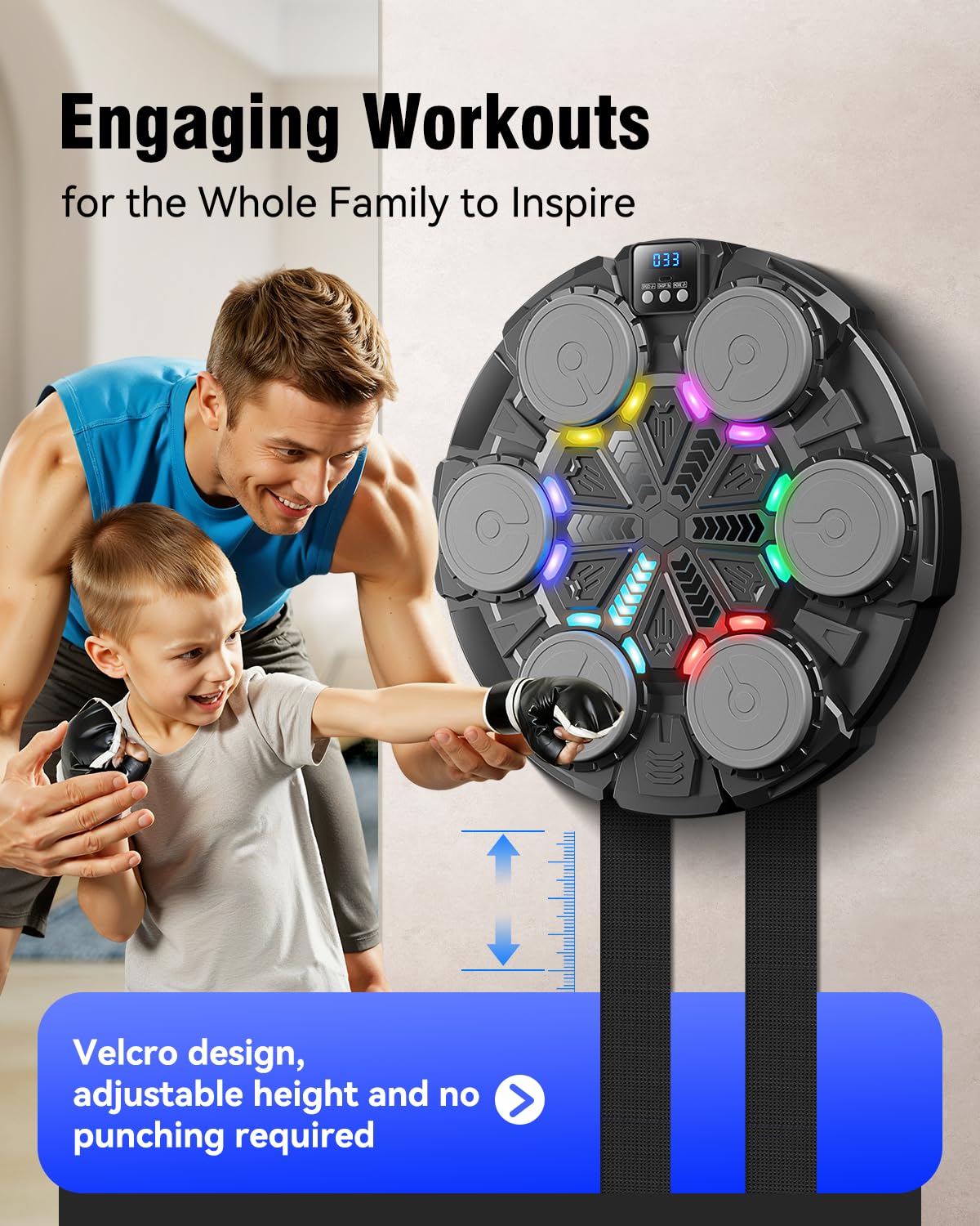 Oppvoci Upgraded Music Punching Machine for Kids and Adults, Wall Boxing Punching Pad with Bluetooth & Rhythm Lights, 3 Speed Modes, Home Fitness Boxing Equipment with Gloves for Boys Girls Teenagers