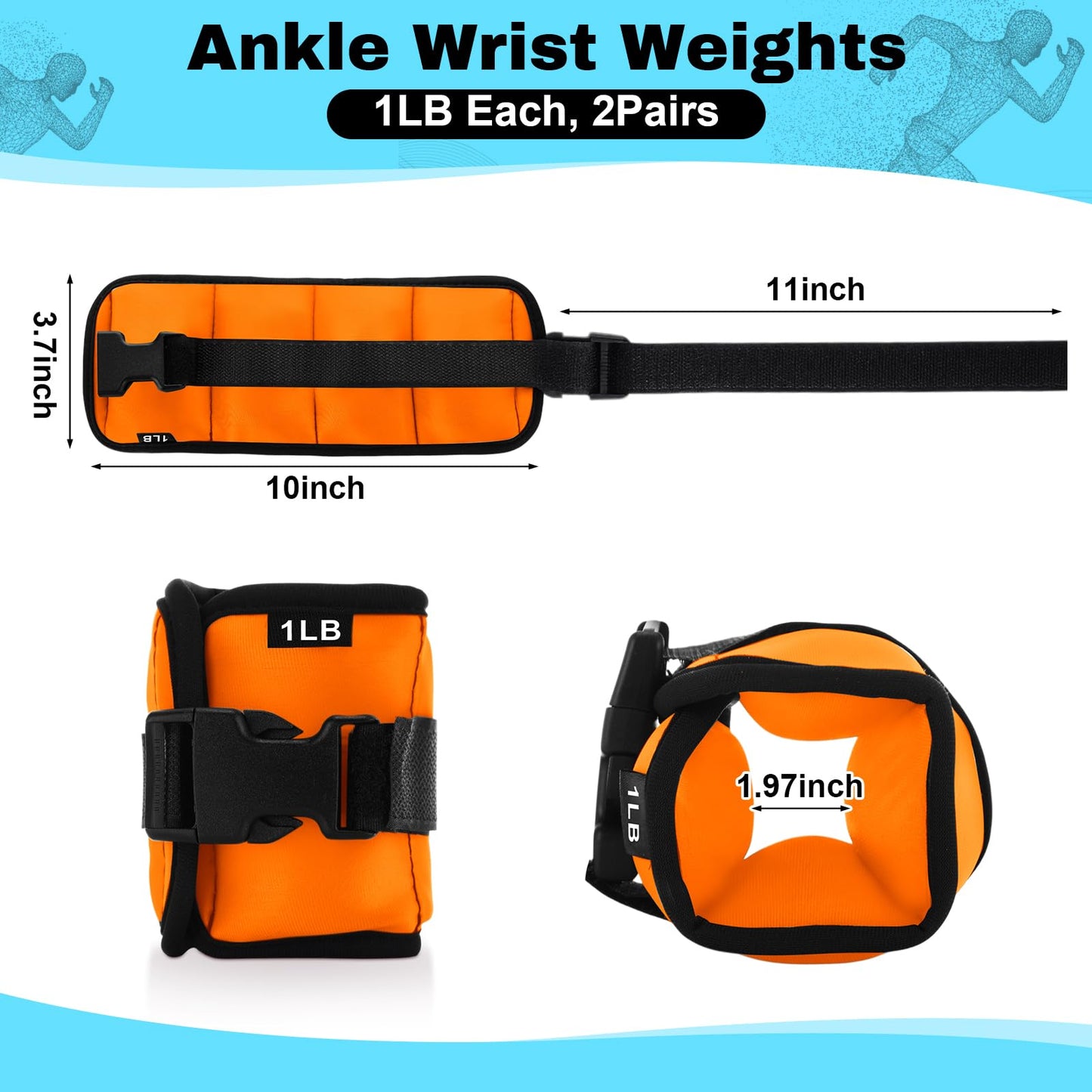 Hollowfly 2 Pairs Ankle Wrist Weights for Land or Aquatic Exercise Aqua Cuffs Aqua Aerobics Fitness Bands for Ankle and Wrist Adjustable Weights for Swimming Pool Workout Equipment (Orange,1lb)