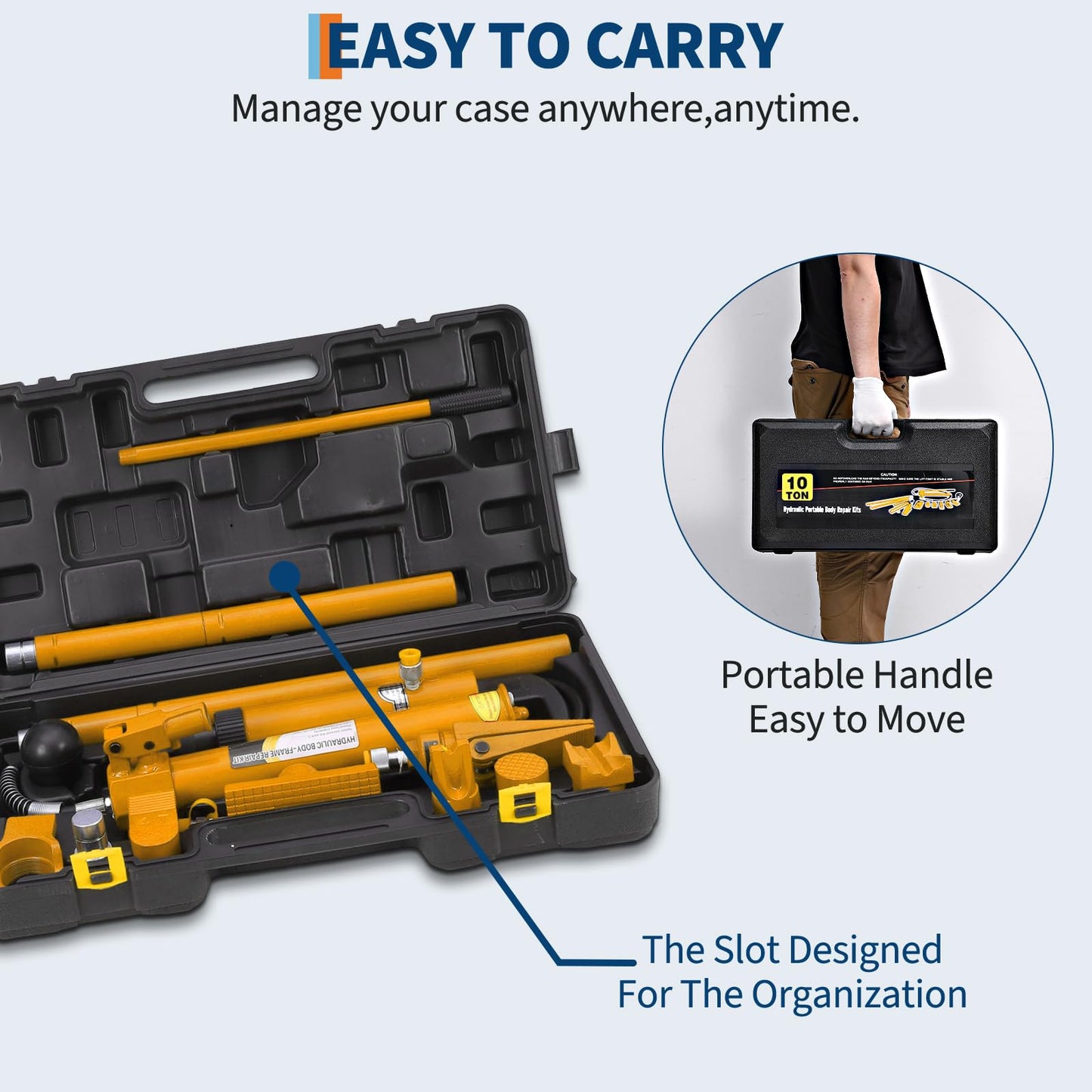 12 Ton Porta Power Hydraulic Jack Kit, Multifunction Auto Body Frame Repair Tool Set with 4.6 ft Oil Hose, Heavy-Duty Ram Spreader Attachments, Blow-Molded Storage Case for Car/Truck/Garage, Yellow