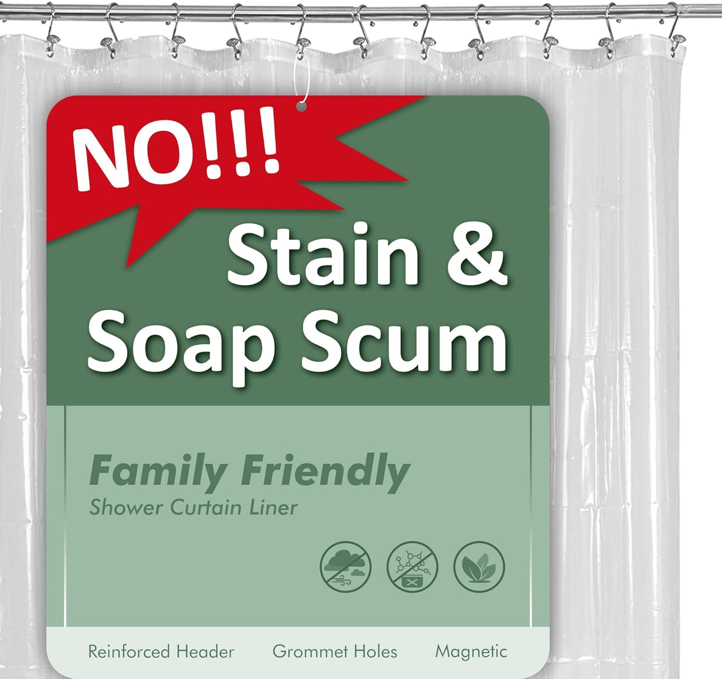 Barossa Design Clear Shower Liner - Premium Waterproof PEVA Curtain with Rustproof Grommets & 3 Magnets | Standard Size