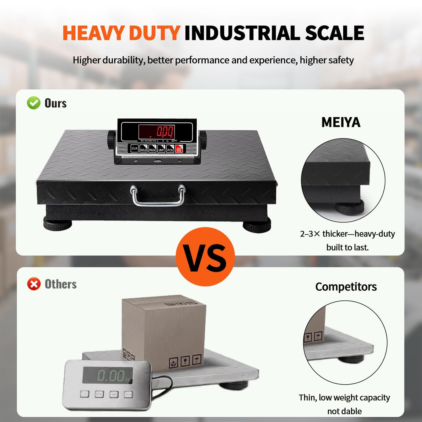 MEIYA Heavy Duty Shipping Scale, 660 lb Industrial Platform Scale for Packages, 0.1 lb Accuracy Postal Scale for Small Business & Warehouse with LB/KG, Counting, Tare & LCD, Lithium Battery & Adapter