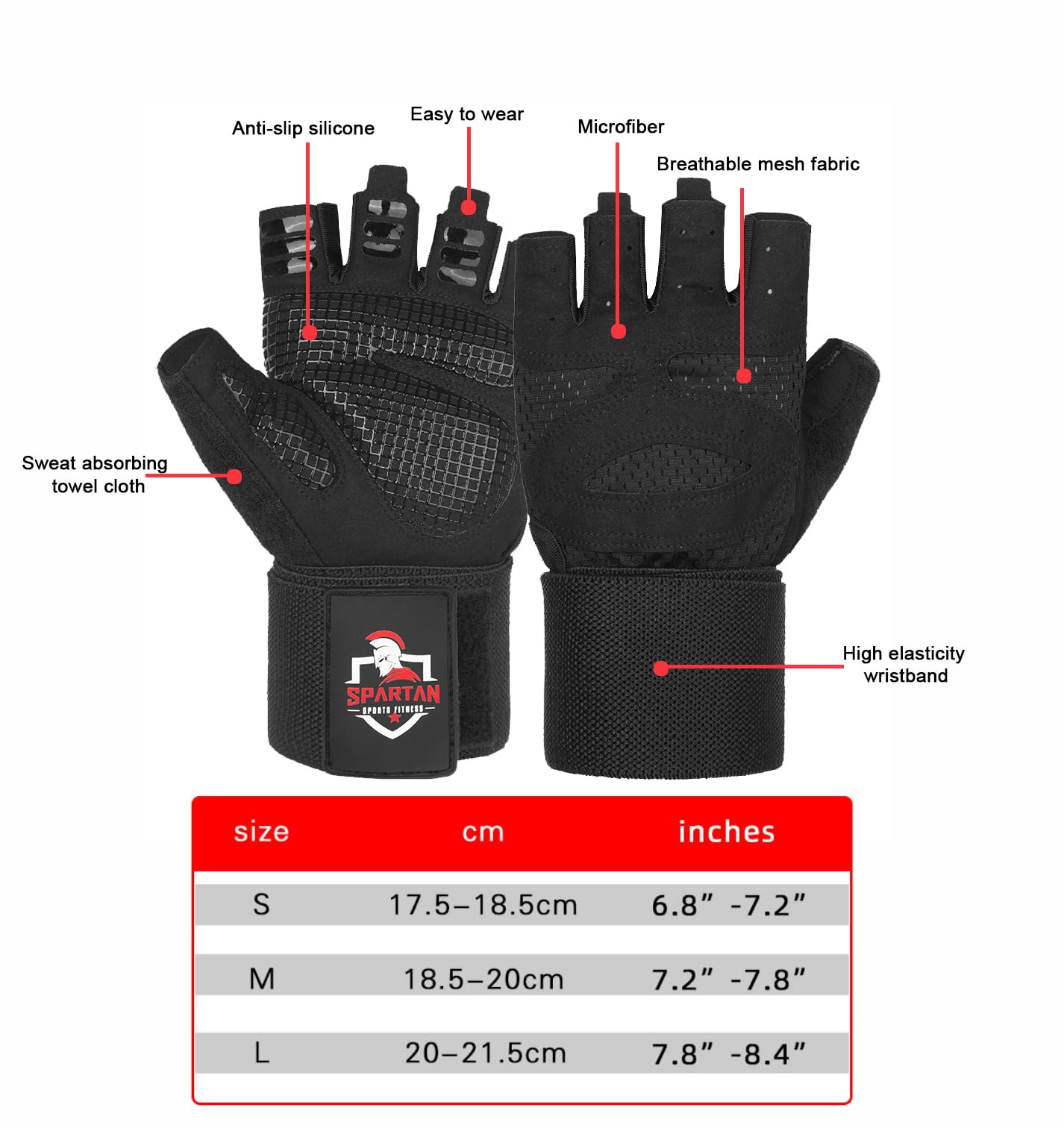 Spartan Gym Gloves for Men & Women – Weight Lifting Gloves with Wrist Support, Full Palm Protection, Breathable Non-Slip Grip for Weightlifting, Workout, Training, Fitness, Crossfit, Exercise