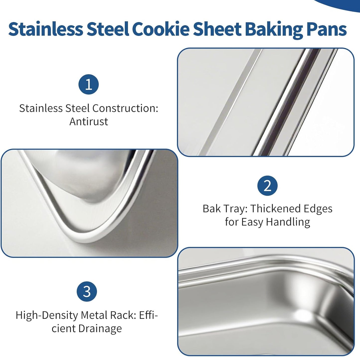 Skiennix Baking Sheet Set - 4-Piece Stainless Steel Cookie Pans with Cooling Racks | Non-Toxic, Dishwasher Safe, 16 x 12 x 1 Inch