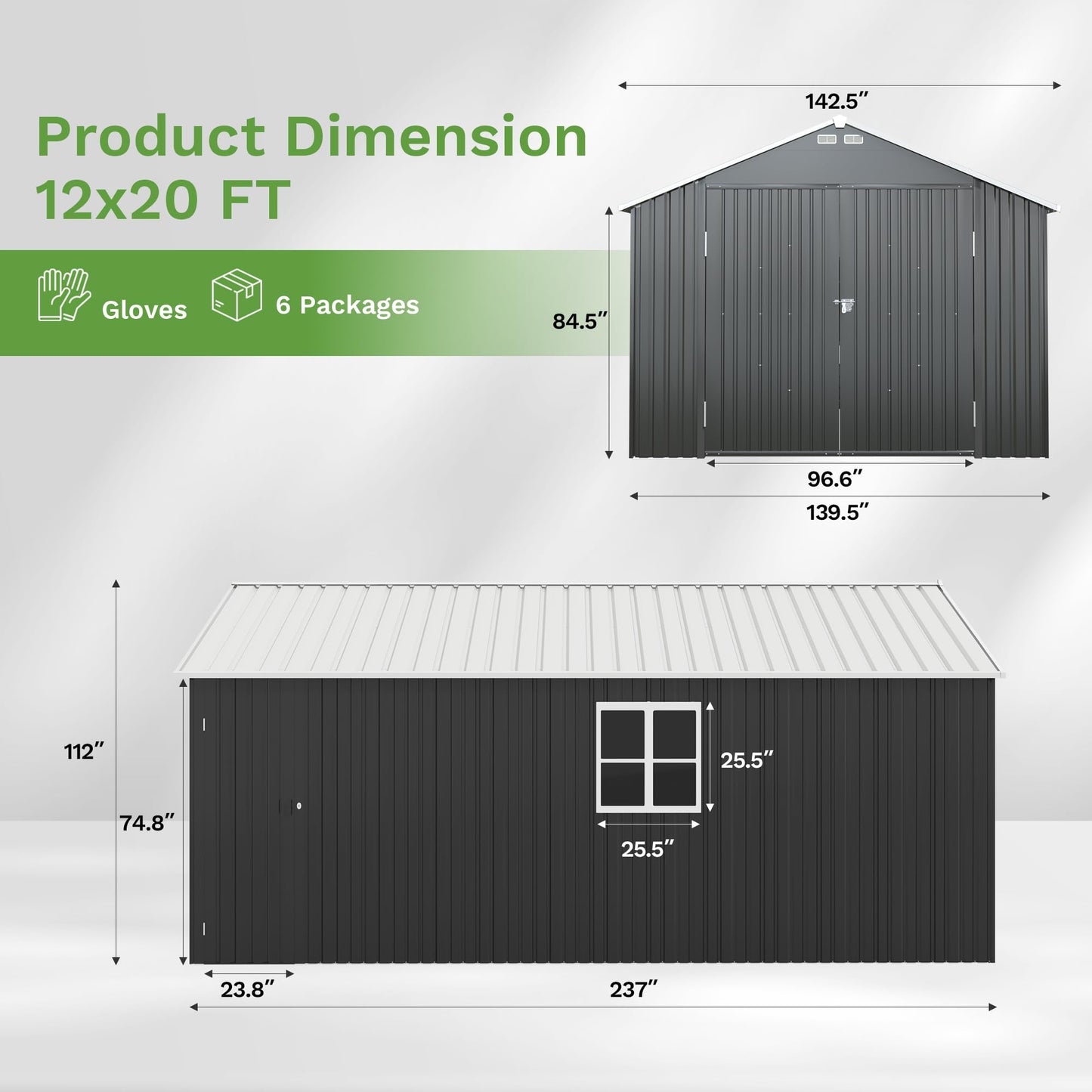 Patiowell 12x20 FT Enclosed Metal Carport, Large Heavy Duty Car Port with Galvanized Steel Frame, All-Weather Garage Car Shelter with 3 Lockable Doors & Windows for SUV, Boats and Trucks, Black