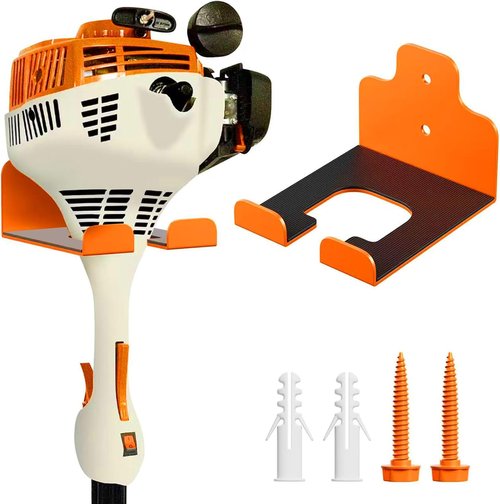 JNIHEEP Garage Organizer - Wall-Mounted Trimmer Rack for Garden Tools | Holds Weed Whackers & Hedge Trimmers (Orange)