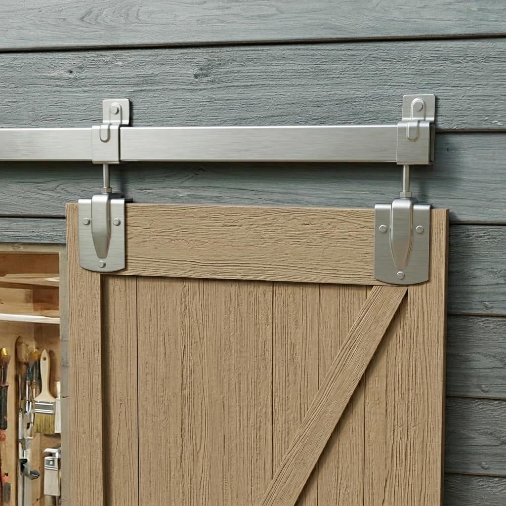 JUBEST 6.6FT Box Rail Exterior Barn Door Hardware Kit, Heavy-Duty Silver Sliding Barn Door Track System, Wall Mount Door Hardware Kits (Door Not Included)