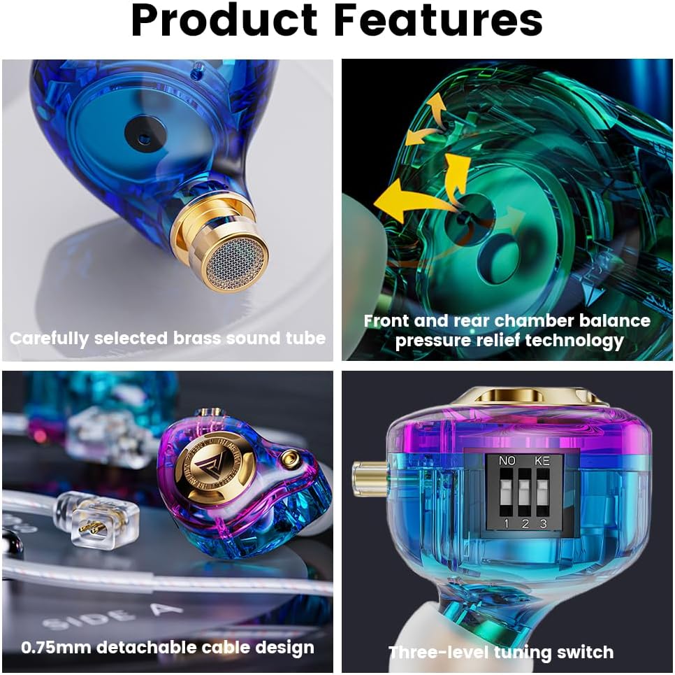 Yeabomy Ak6 3-Level Qkz Lucky in Ear Monitor, HiFi Wired Earbuds, Tunable Sound Wired Headphones Gaming Earbuds