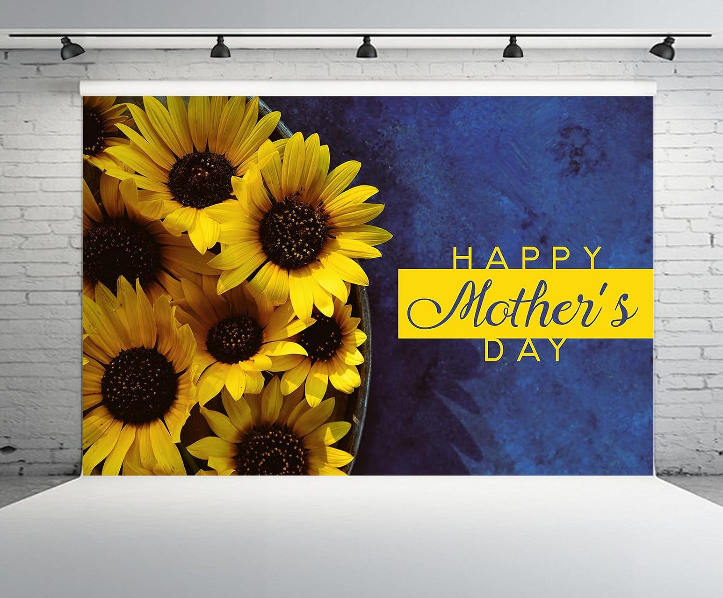 CHNYWORK 7ftx5ft Happy Mother's Day Backdrop Bouquet of Sunflowers with Happy Mother's Day Greeting Words on A Blue