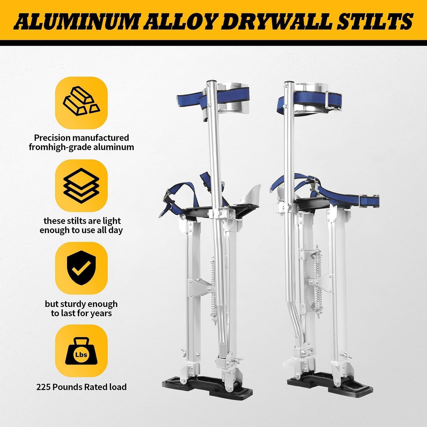 Jecoupoon 48-64 Inch Aluminum Alloy Drywall Stilts with Sliver for Working at High Places (Silver,48-64 Inch)