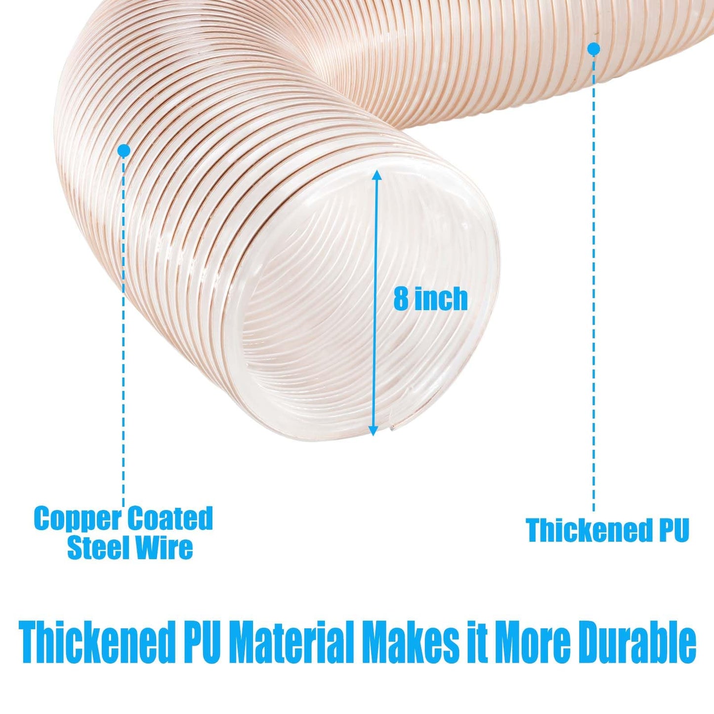 Baoxdparty 8 inch Thickened PU Dust Collection Hose 10 ft Leaf Vac Vacuum Hose Lawn Vacuum Hose PU Flexible Grass Catcher Bagger Fits Most Brands (Clear, 8"X10ft)