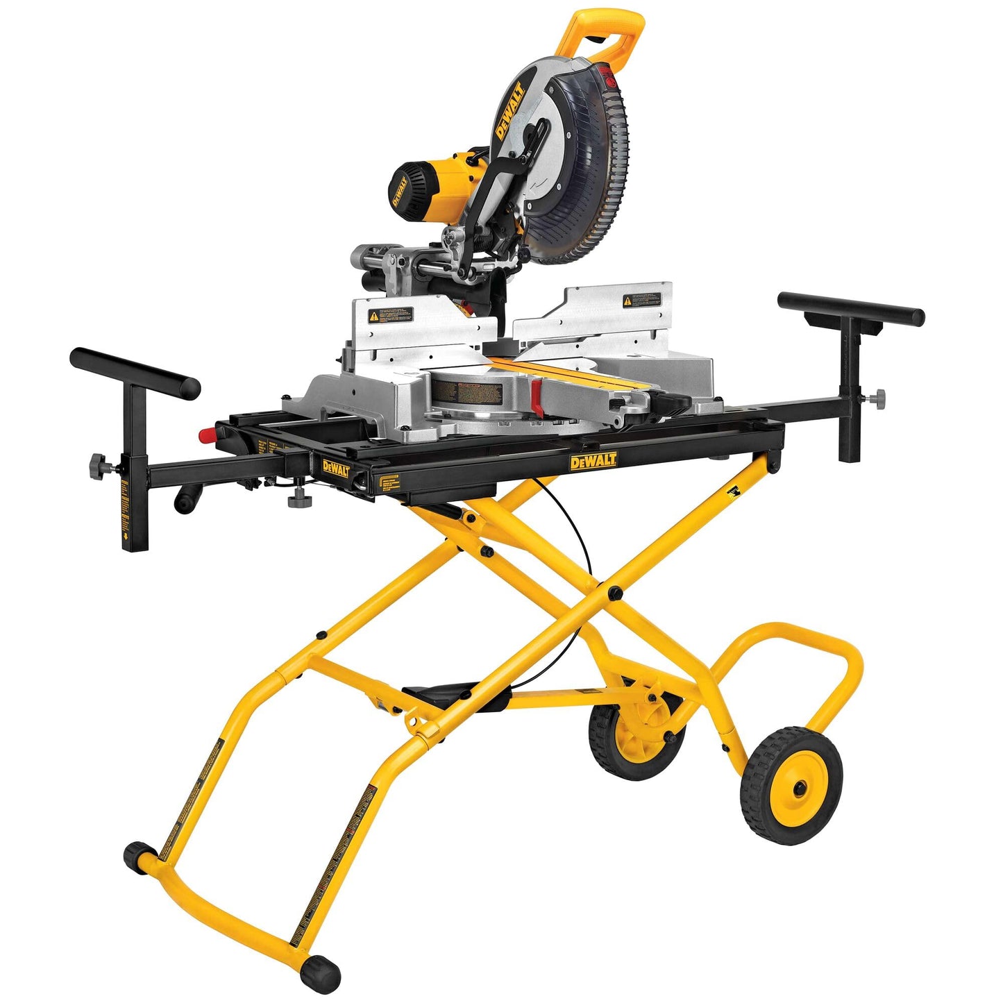 DEWALT Miter Saw Stand With Wheels, 32-1/2 in. x 60 in Foldable Rollling Stand, Adjustable Height, Durable Steel, 8 ft. Material Support, Universal Mounting Rails (DWX726)