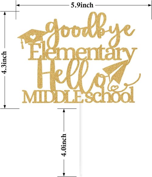 Goodbye Elementary Cake Topper by [Brand Name] - Celebrate 5th Grade Graduation with Gold Glitter Design