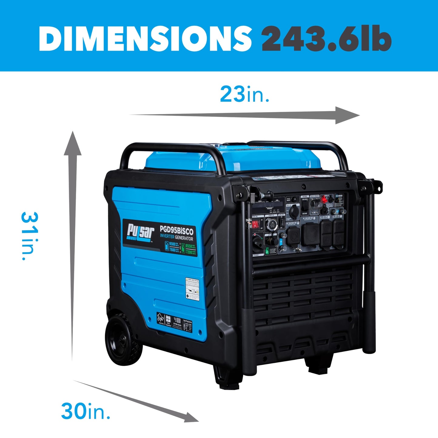 Pulsar PGD95BISCO Super Quiet Dual Fuel 9500W Home Use Backup Portable Inverter Generator With Remote Control and electric start (CO, low battery and low oil Shutoff), RV ready