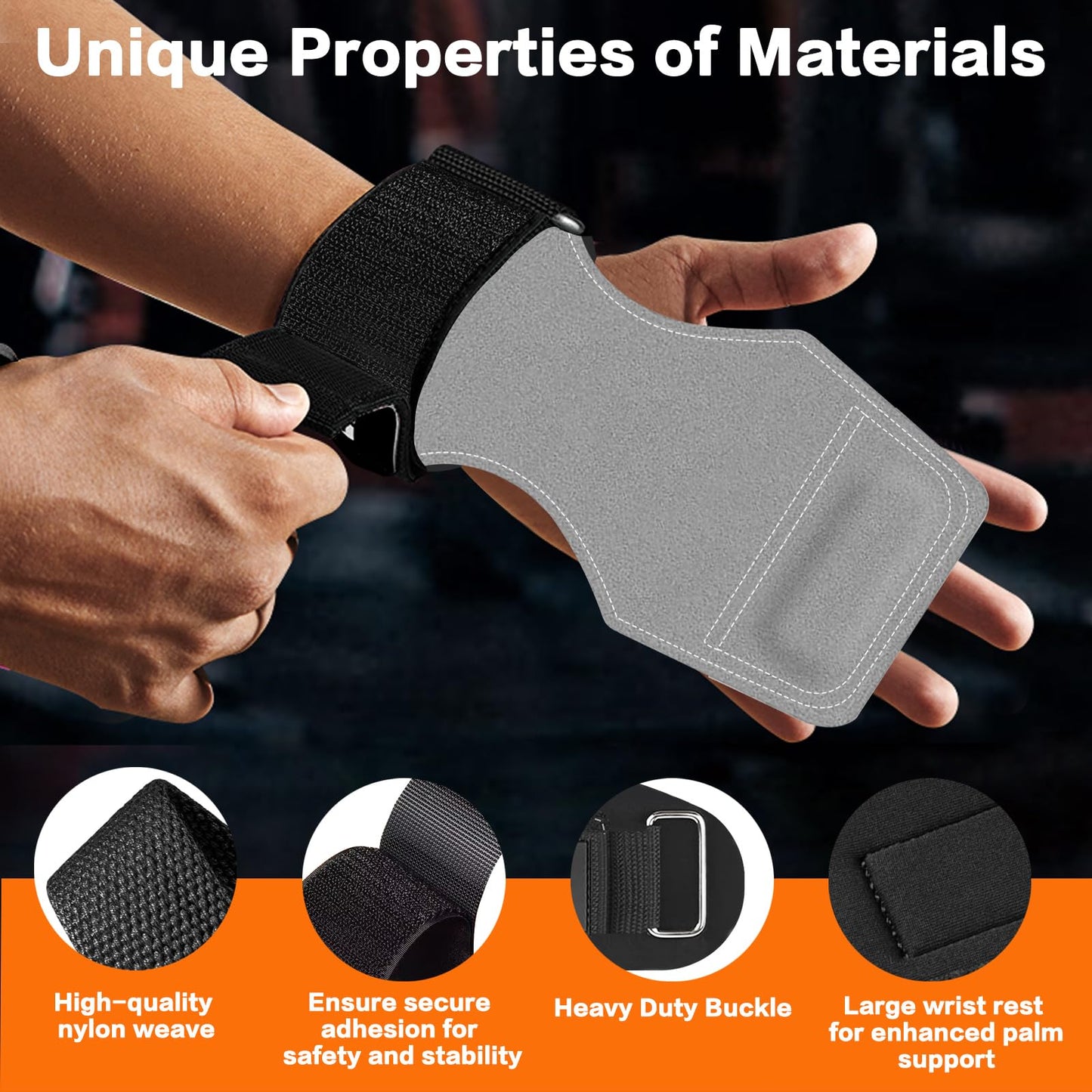 Weight Lifting Wrist Strap, Double-Layer Leather Wrist Straps for Gym Strength Training Weightlifting,Deadlift and Powerlifting, Enhance Grip Strength Neoprene Padding Gym Workout Lifting Straps for Men & Women (Pair) Grey