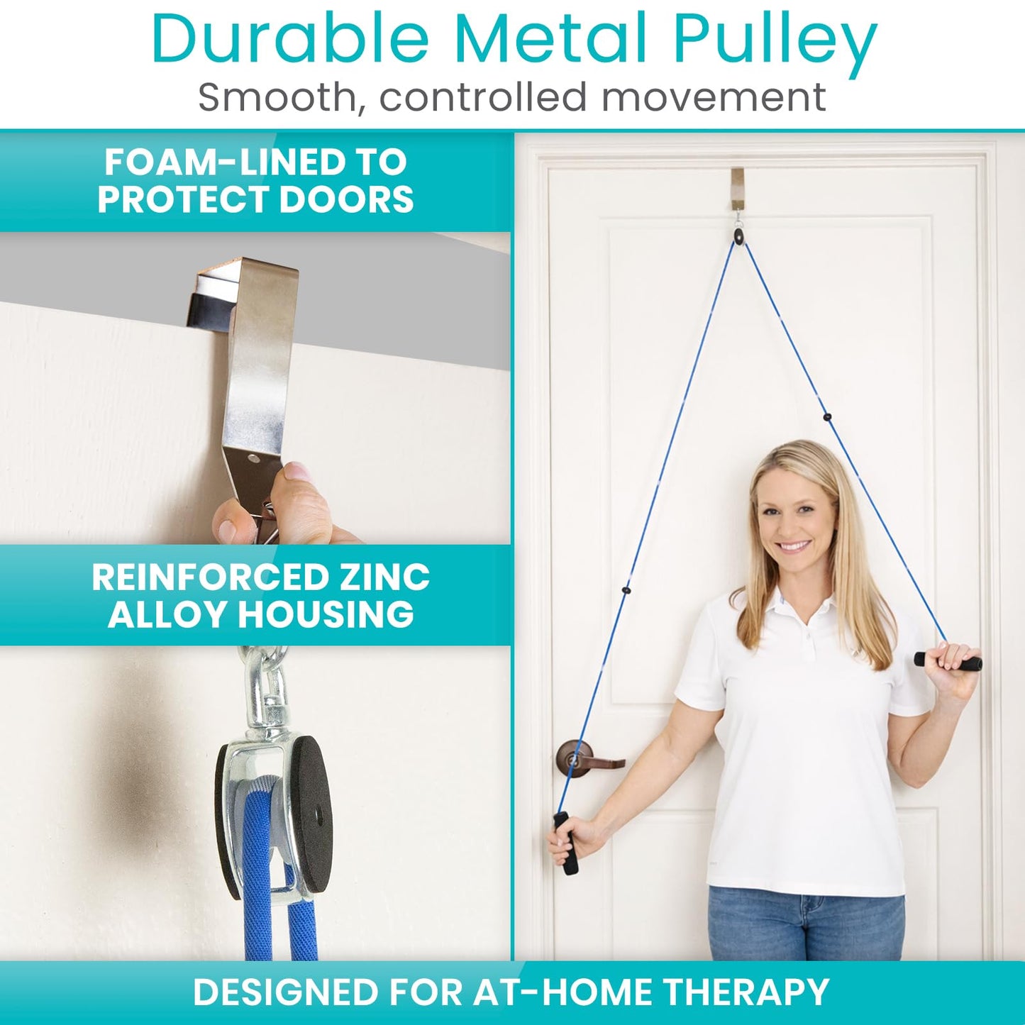 Vive Shoulder Pulley for Physical Therapy - Rotator Cuff Pain Pulley System - Over Door Rehab Exerciser - with Durable Metal Pulley & Comfortable Padded Handles