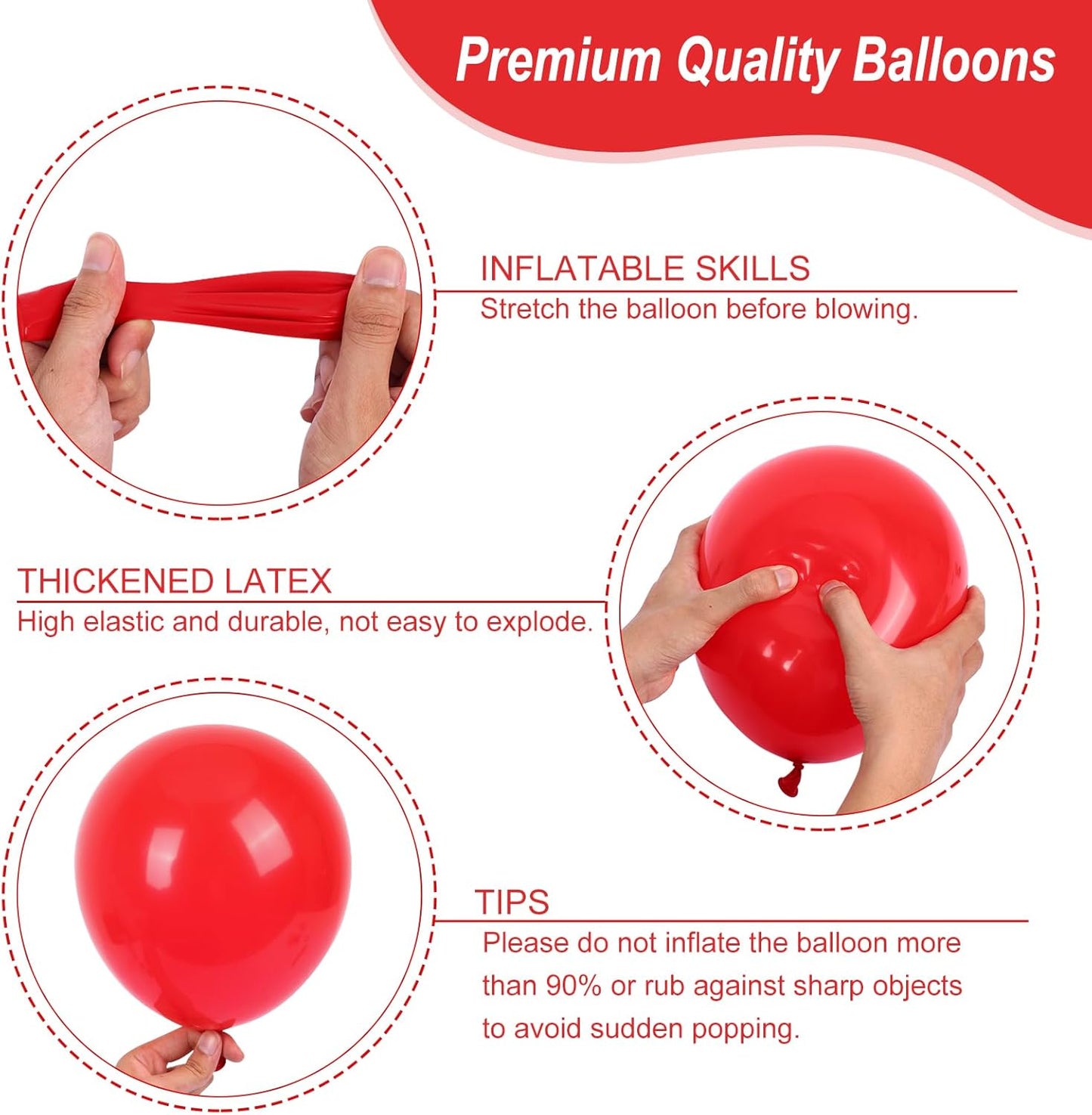 RUBFAC Red Balloons Set - 135 Pieces in Various Sizes for Garland & Arch | Perfect for Christmas & Birthday Decorations