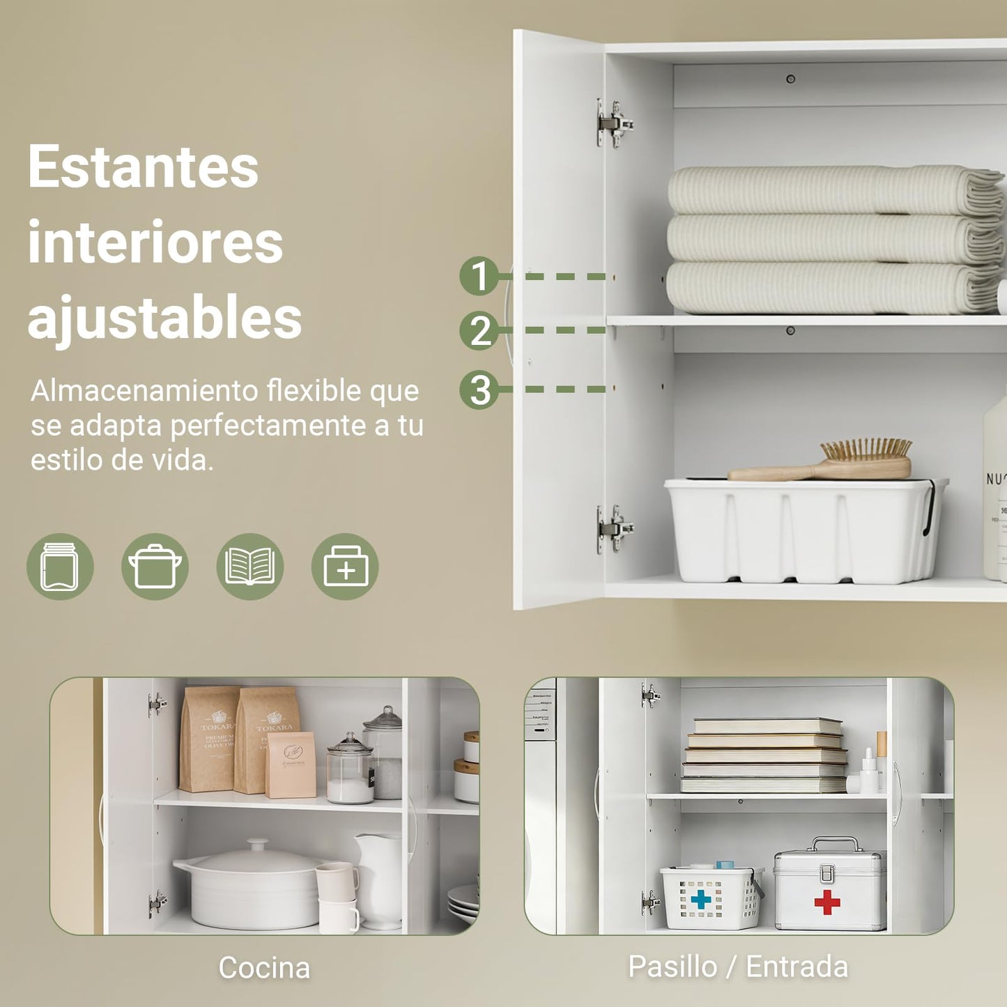Haotian Wall Cabinet for Laundry Room, Wall Storage Medicine Cabinet for Bathroom Kitchen Garage, Linen Tower Bath Cabinet with Shelf, White FRG231-L-W