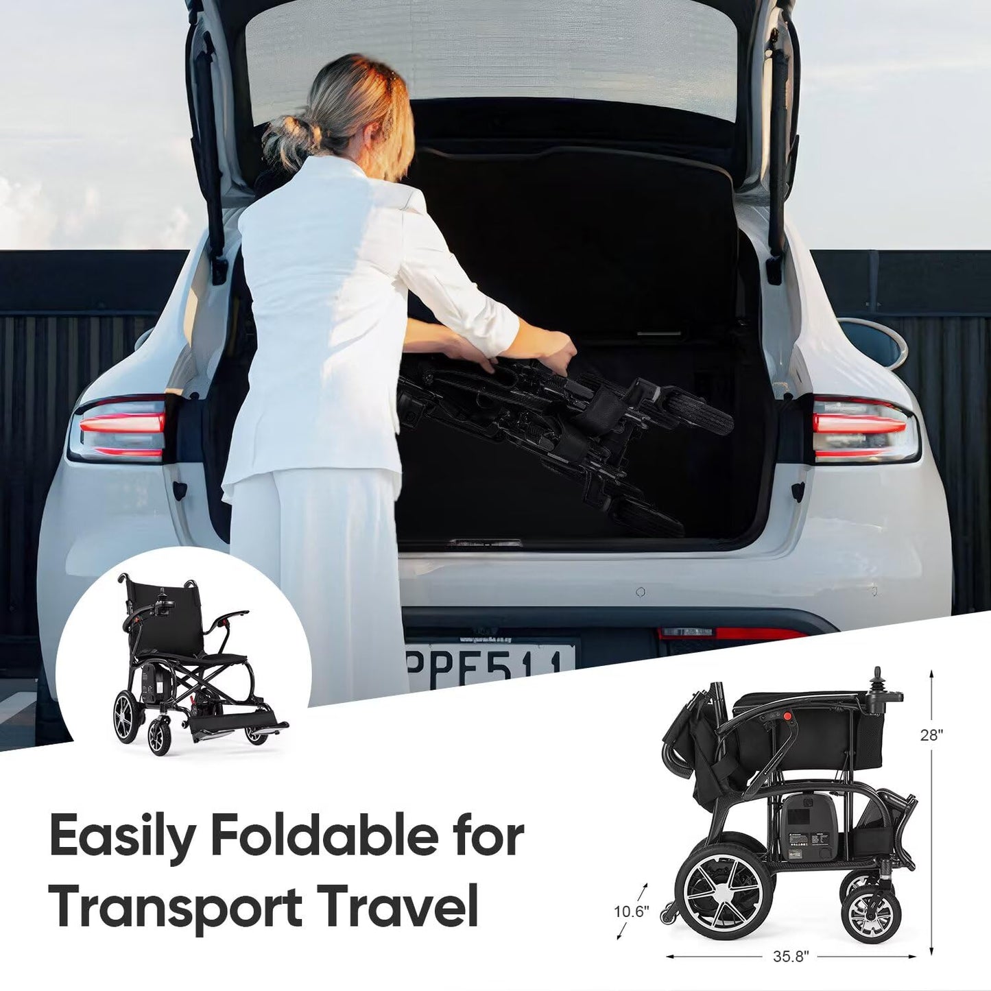 25.5lbs Carbon Fiber Electric Wheelchair for Adults, Lightweight Foldable Power Wheelchair with Dual Batteries, Portable Motorized Travel Wheelchairs, Airline Approved, Black