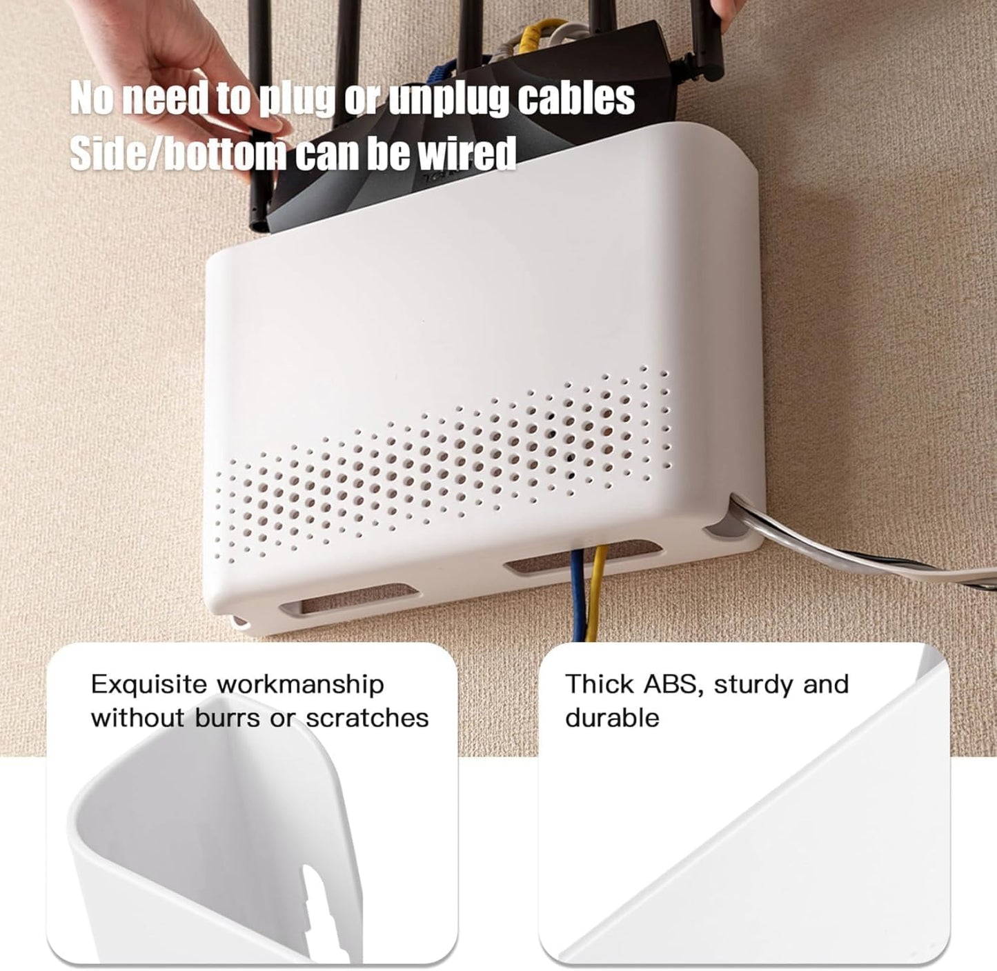Generic 10x7x2 Inch Wall Mounted WiFi Router Storage Box, White ABS Router Organizer with Ventilation Holes, Cable