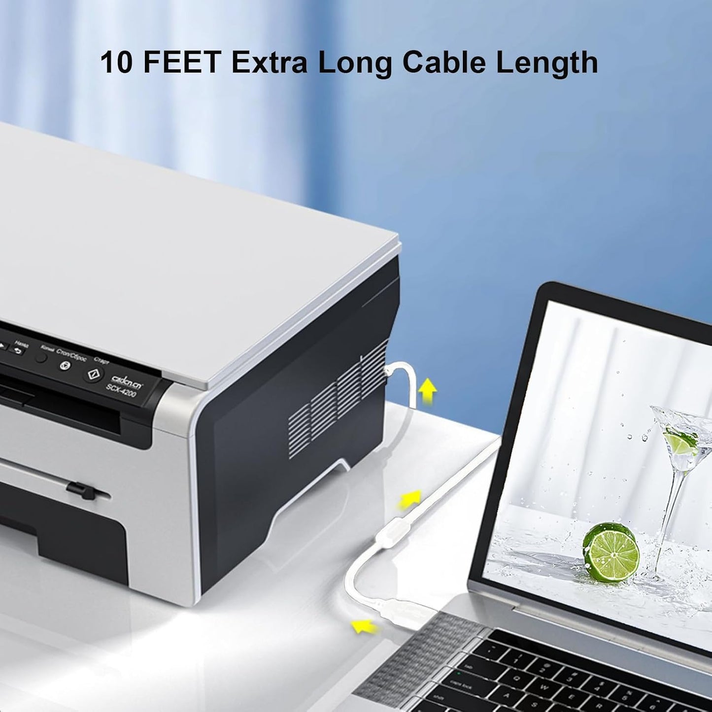 10 Printer Cable fit for HP Canon Brother Dell Epson, USB A to USB B Printer Cord Feet