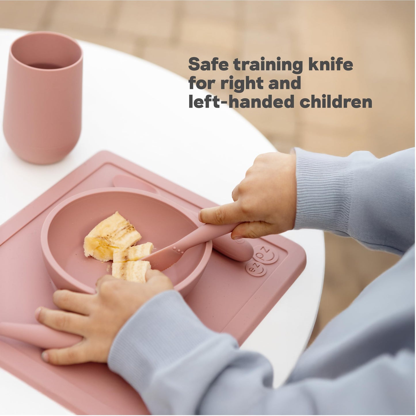 ezpz Happy Utensils (Sage) - 24 Months+ - BPA Free Toddler Utensils - Fork, Spoon and Knife for Toddlers and Preschoolers - Kids for Self-Feeding Development