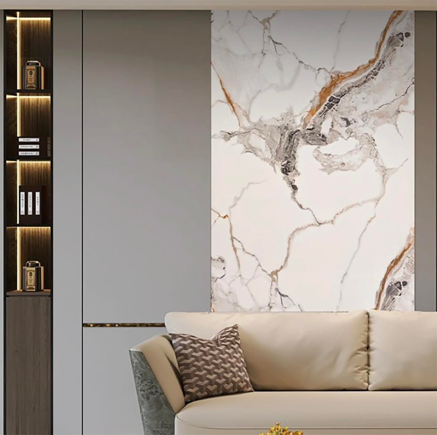 Dundee Deco Faux Marble Wall Panels - 2 ft X 4 ft - Glossy, Waterproof Indoor Wall Cladding - White, Black, Brown Veins - Set of 4 - Covers 31 sq ft