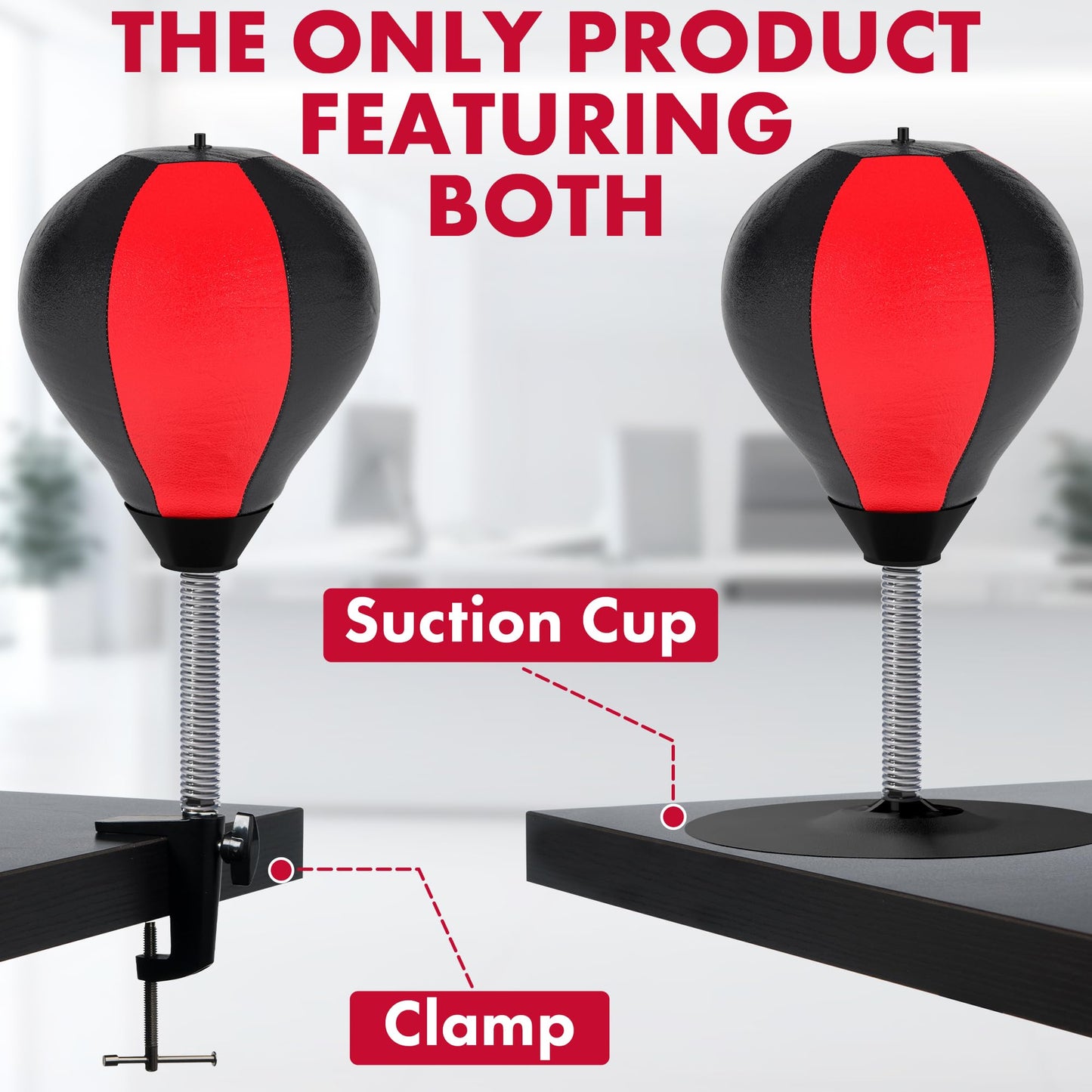 GLACIAL Stress Relief Desktop Punching Bag I Comes with Desk Clamp and Extra Strong Suction Cup I Black and Red