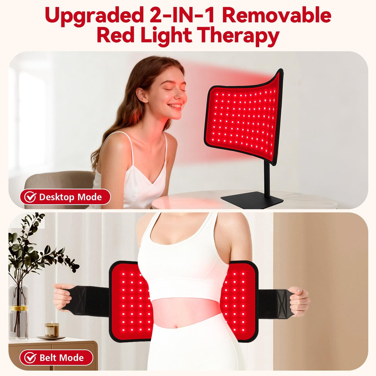Red Light Therapy for Face Body, 2-in-1 Red Light Panel Device with Belt, 660nm & 850nm Near Infrared Light Therapy Lamp with Remote Control, 5 Adjustable Brightness & Timer, Gift for Women Men