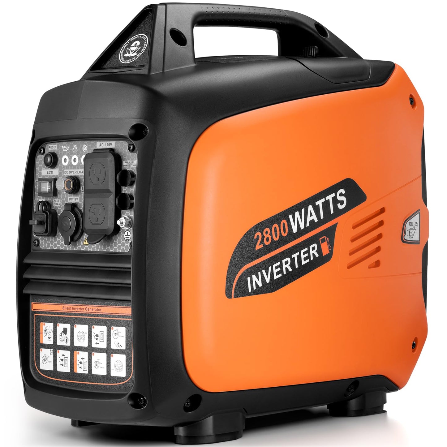 Oxseryn 2800-Watts Portable Inverter Generator, Gas Generators for Home Use, Camping, Super Quiet Emergency Home Backup, with Fuel Shut Off, 1.1Gal Fuel Tank, 39Lbs, EPA Compliant