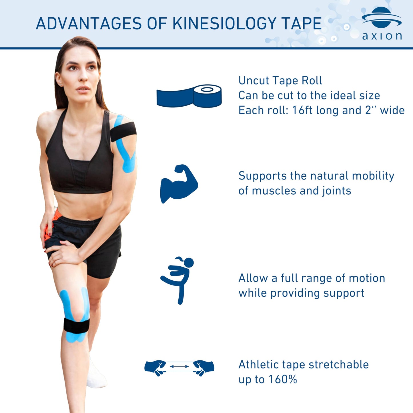 Kinesiology Tapes 2 Uncut Rolls Black | Waterproof • Skin-Friendly • Elastic • Self-Adhesive Fitness Bandage | Physio Tape Ideal for Sports & Everyday Use - axion