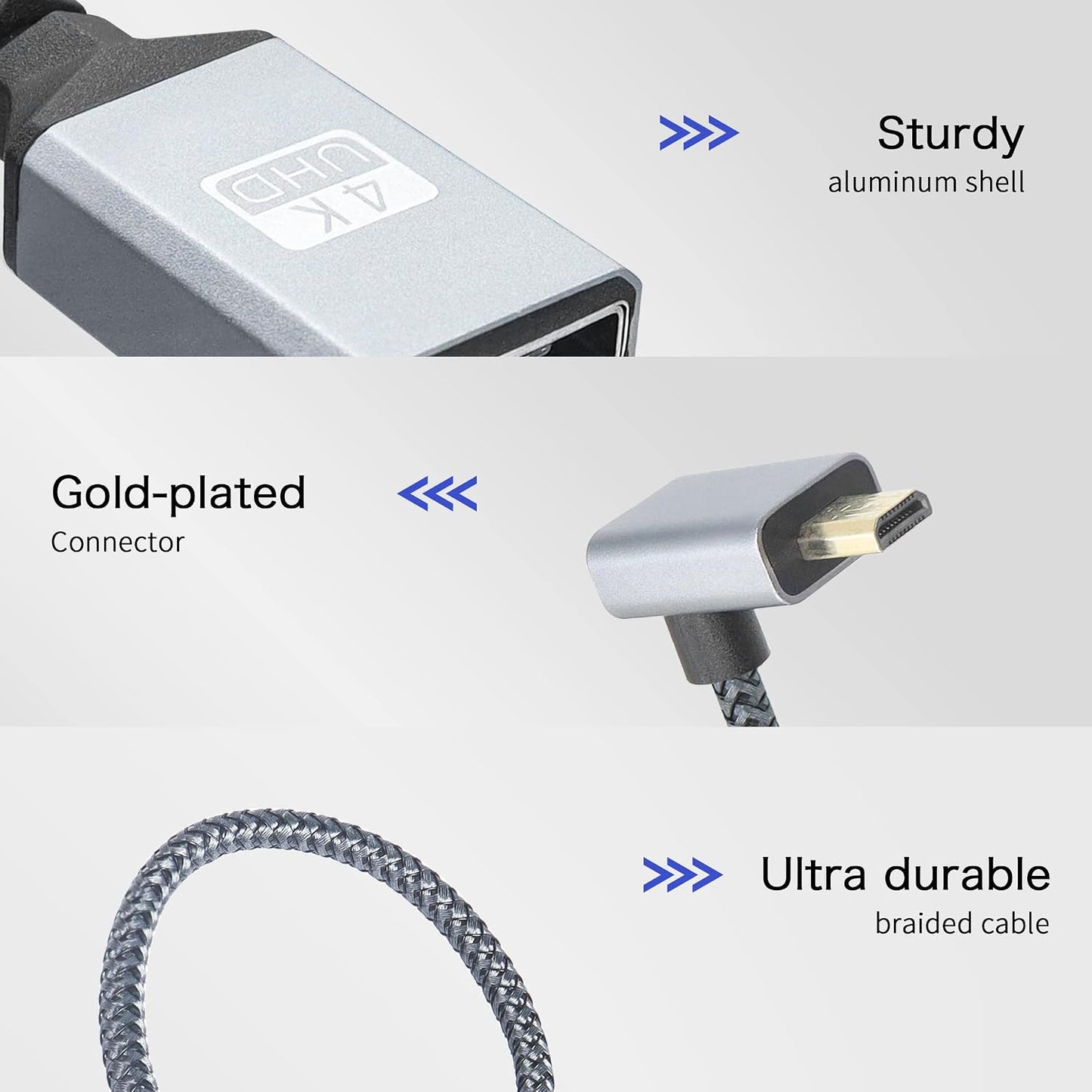 RIIEYOCA 4K Cable,90 4K etc.(20cm) Micro HDTV to HDTV Adapter Degree Up Angle Micro Male to Female Aluminum Short Nylon