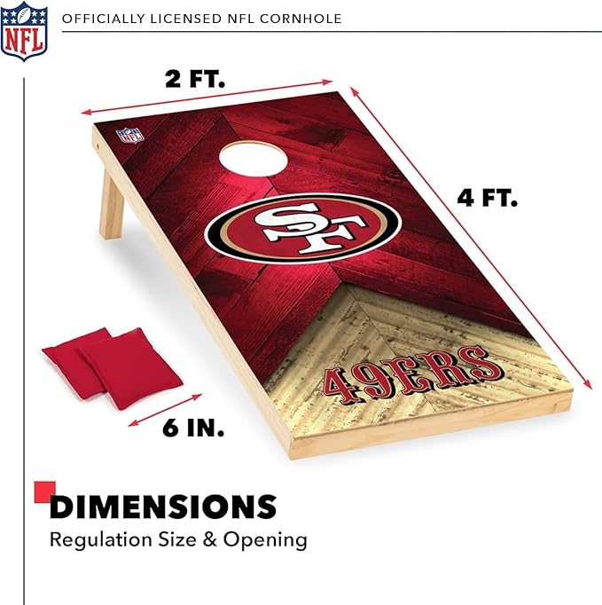 NFL Football 2' x 4' Regulation Size Solid Wood Cornhole Set with Direct Print HD Team Graphics Great Gift for Any Football Fan! Bean Bag Toss Family Outdoor Game